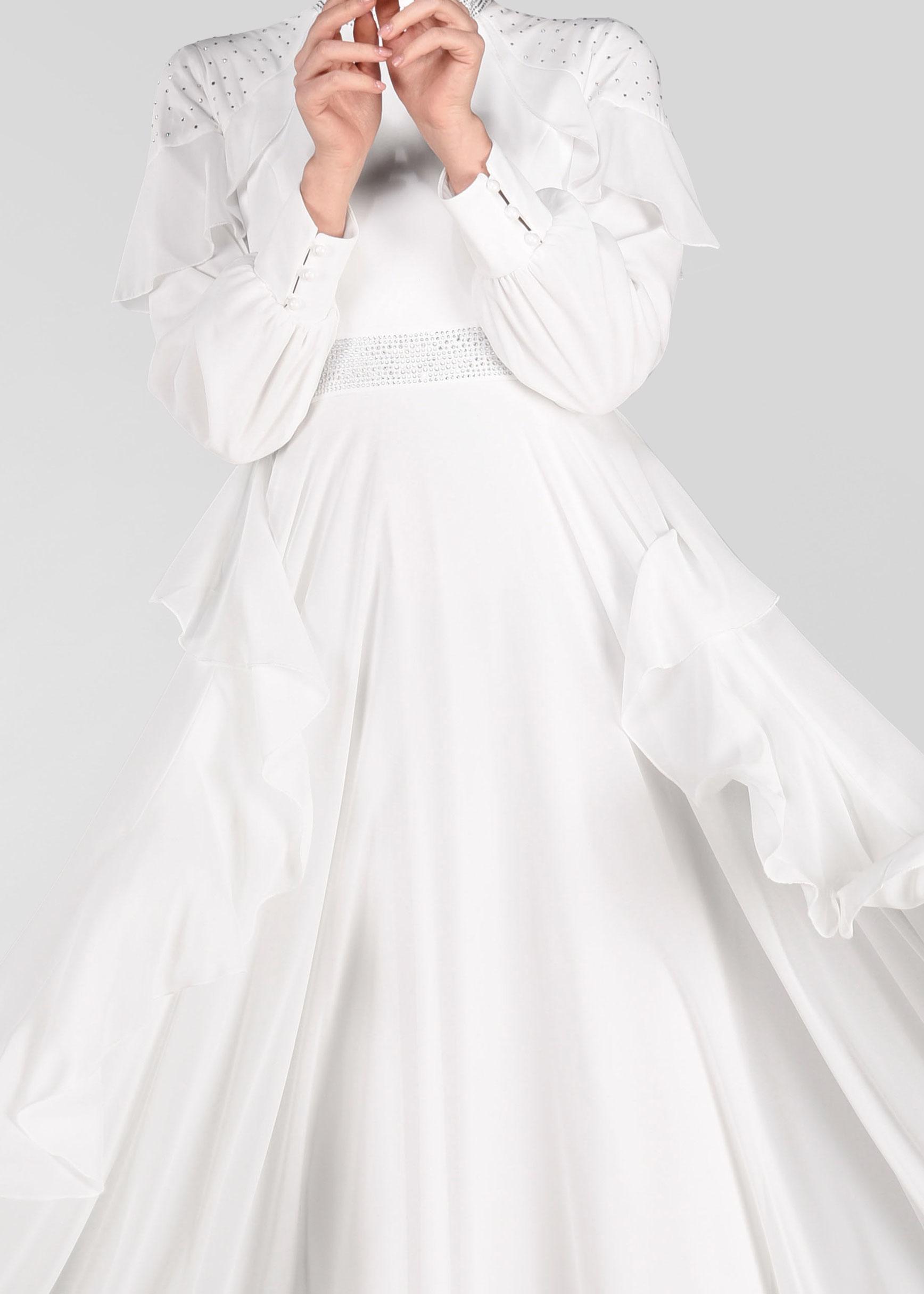 Tesettür giyim EKRU TAŞLI ŞİFON ABİYE ELBİSE 5428