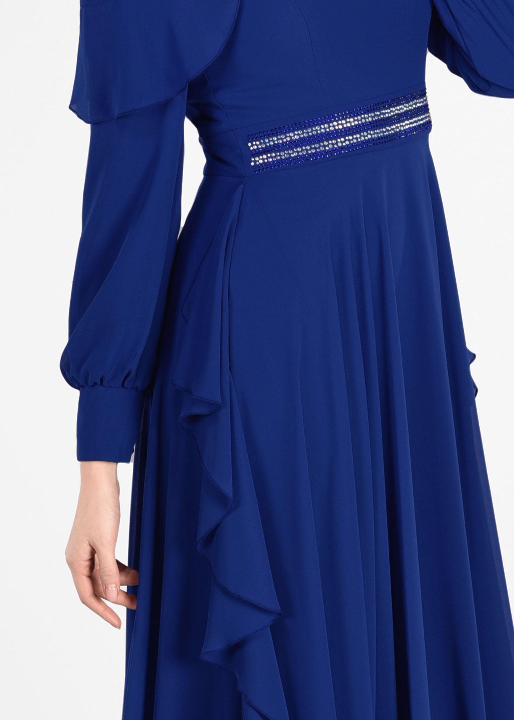 Tesettür giyim LACİVERT TAŞLI ŞİFON ABİYE ELBİSE 5428