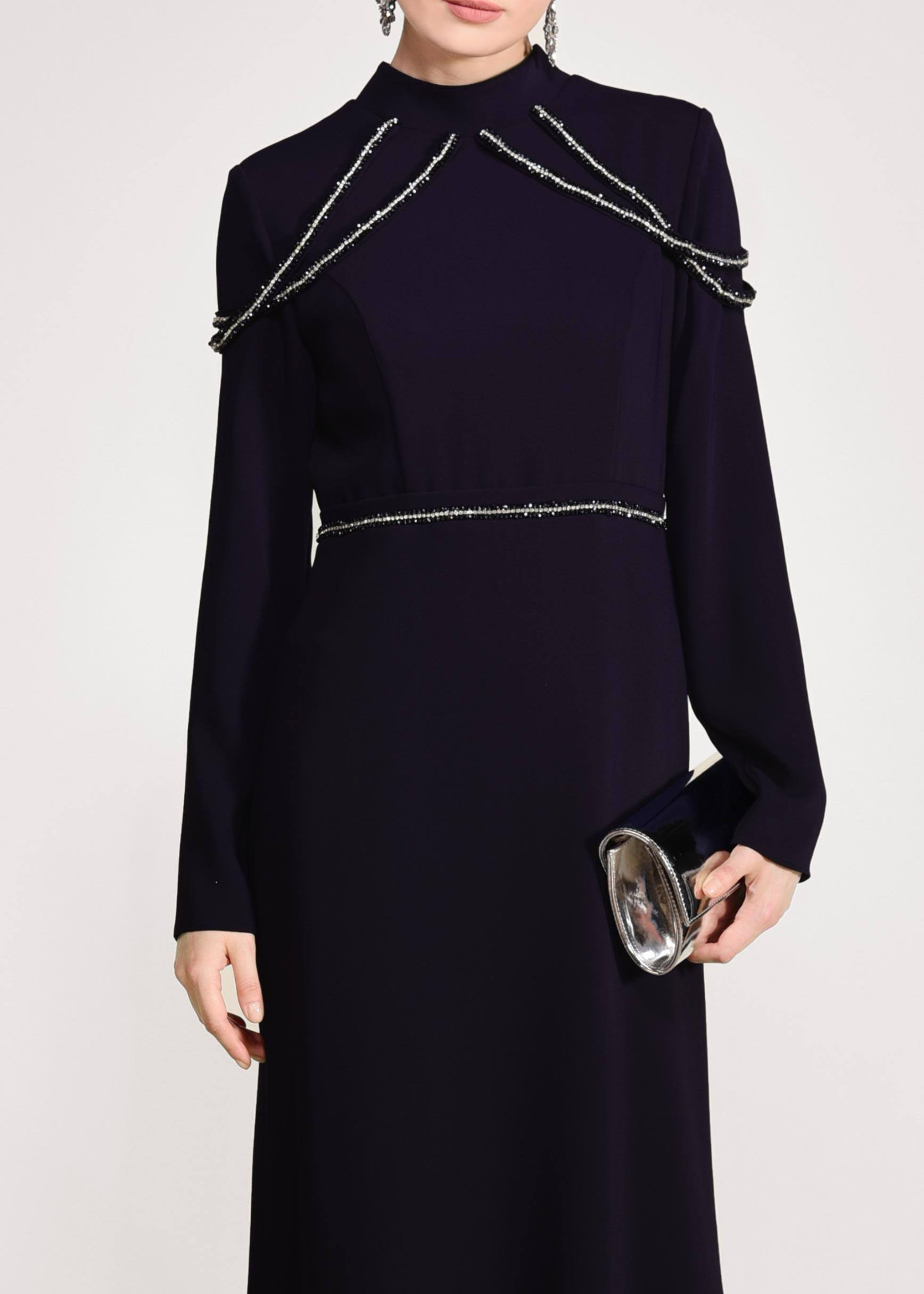 Tesettür giyim LACİVERT TAŞ İŞLEMELİ ABİYE ELBİSE 5445