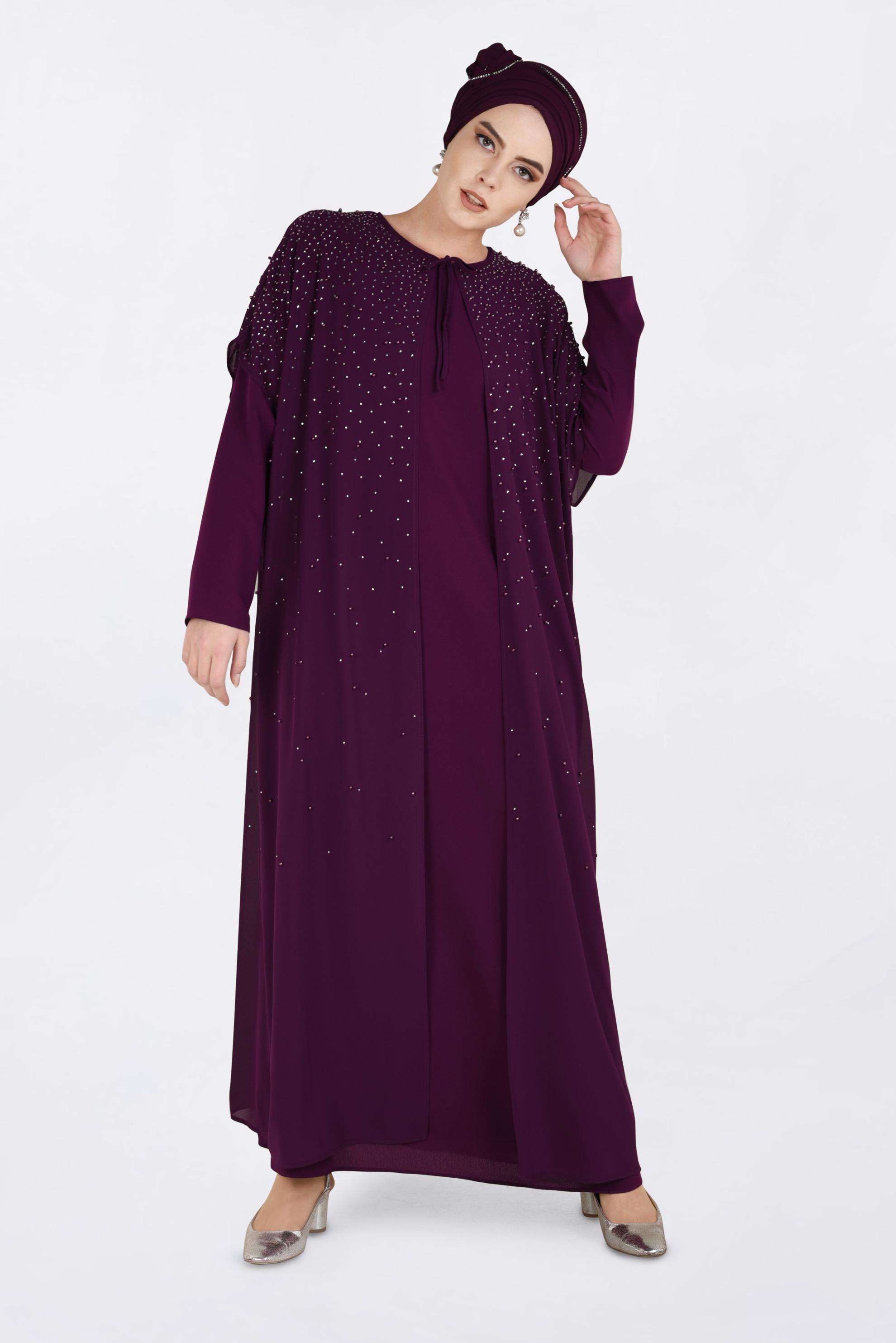 Tesettür giyim MÜRDÜM 5464 NİL CREP 2′Lİ ABİYE ELBİSE 46/52 TEK44