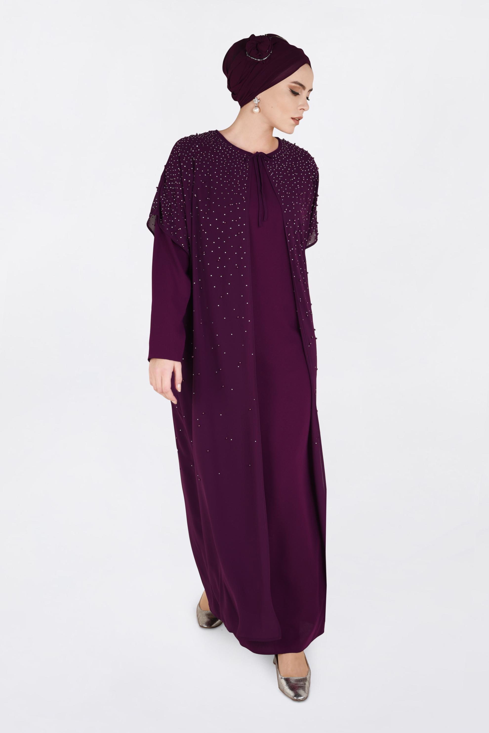 Tesettür giyim MÜRDÜM 5464 NİL CREP 2′Lİ ABİYE ELBİSE 46/52 TEK44