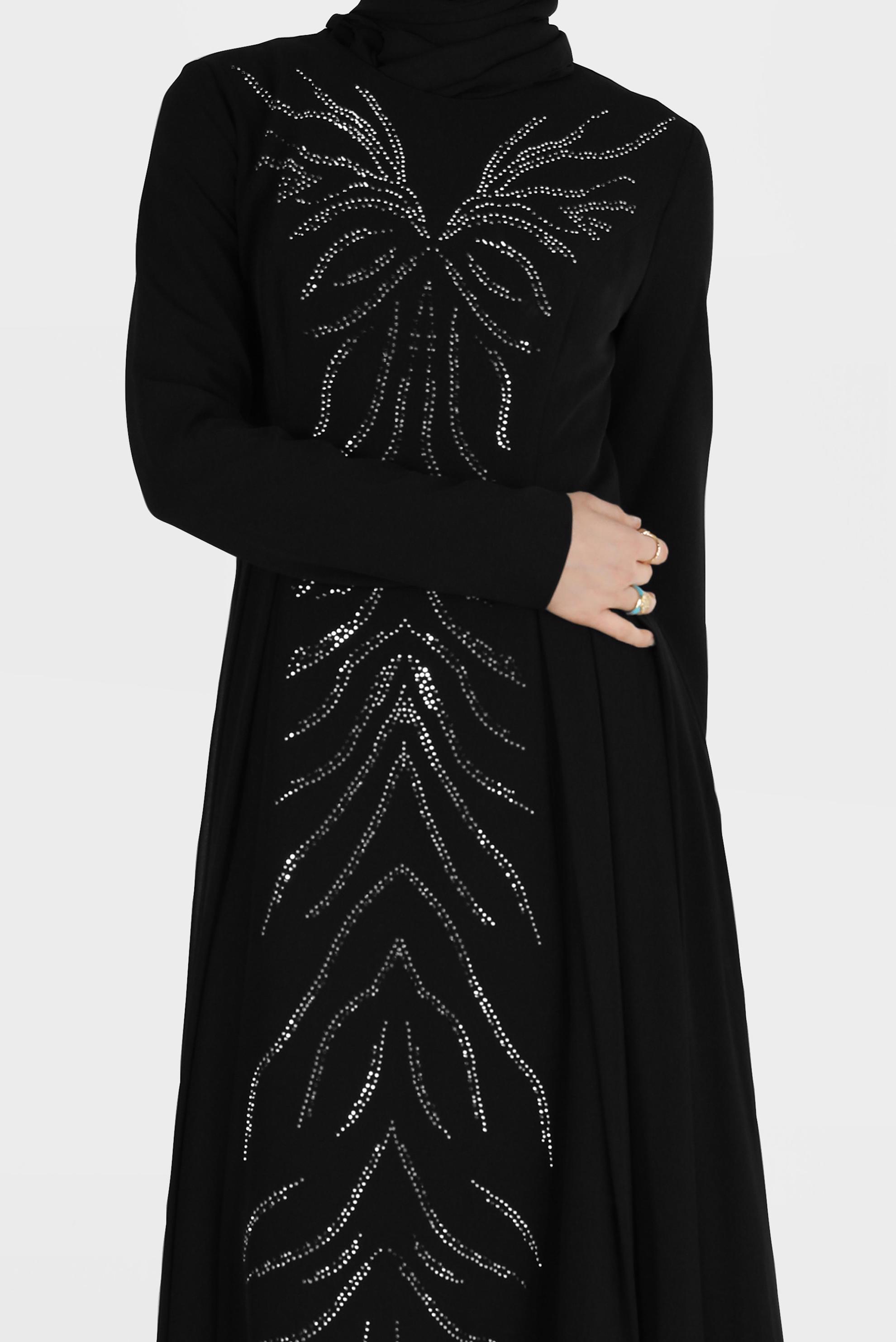 Tesettür giyim SİYAH TAŞ DETAYLI ABİYE ELBİSE 5476