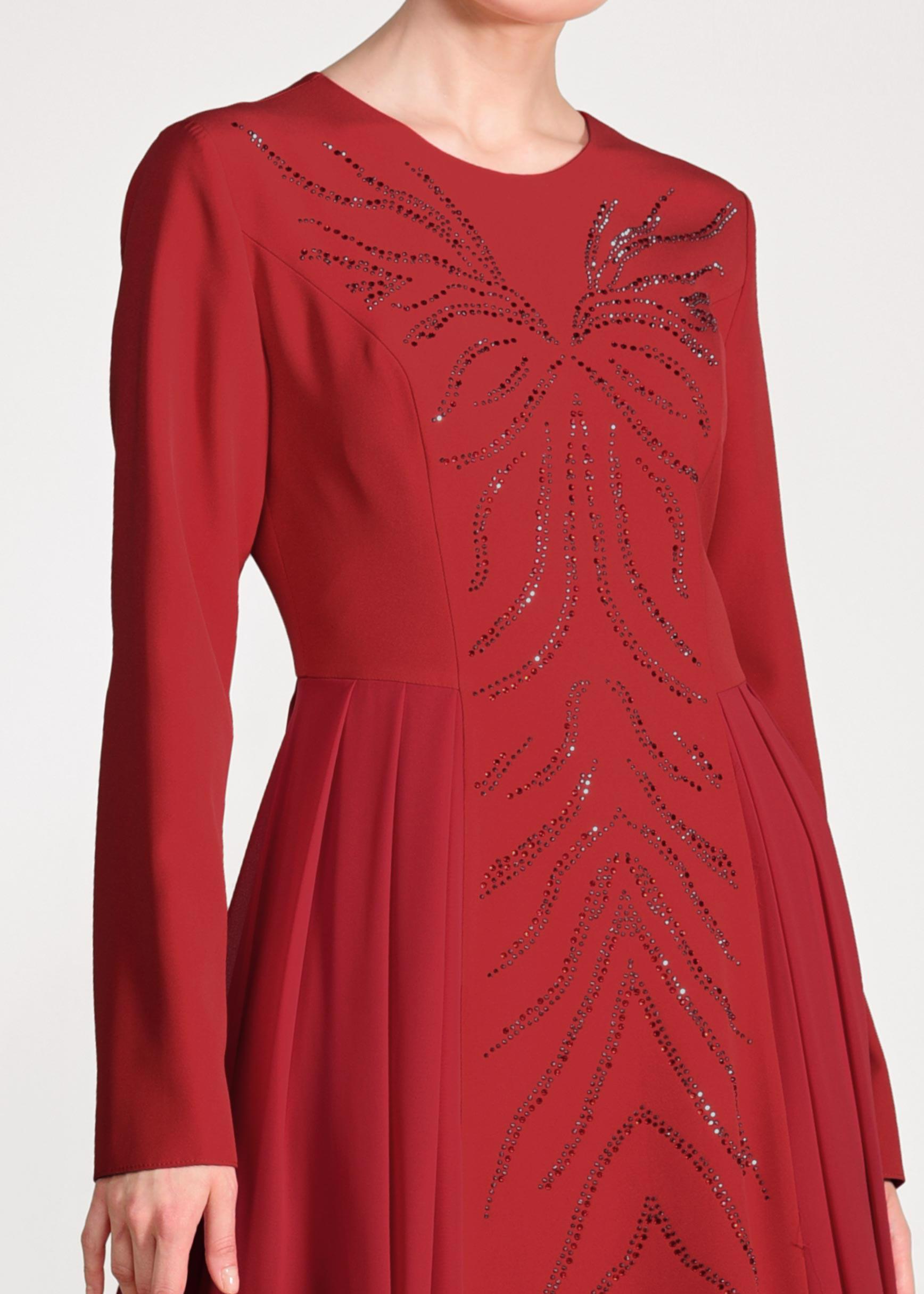 Tesettür giyim KIRMIZI TAŞ DETAYLI ABİYE ELBİSE 5476