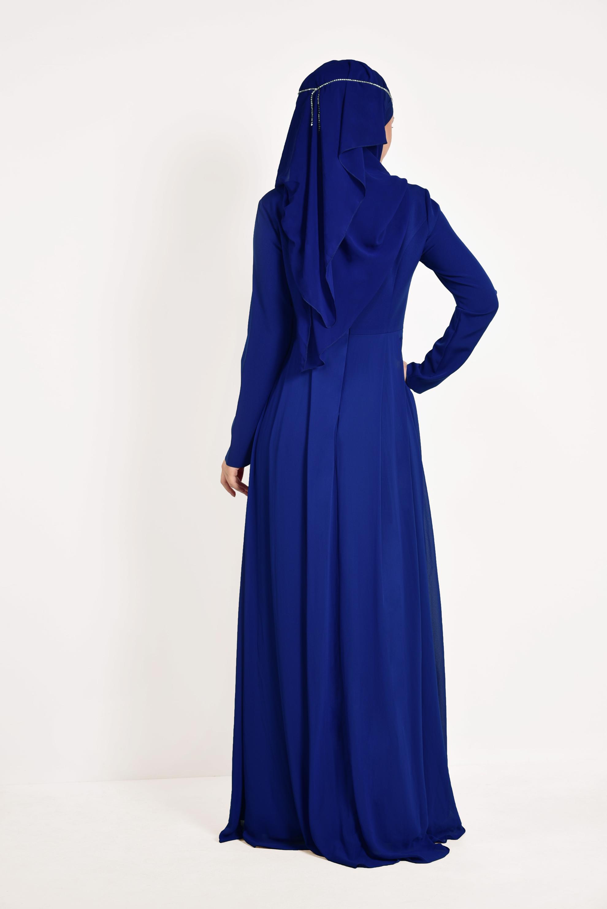 Tesettür giyim LACİVERT TAŞ DETAYLI ABİYE ELBİSE 5476