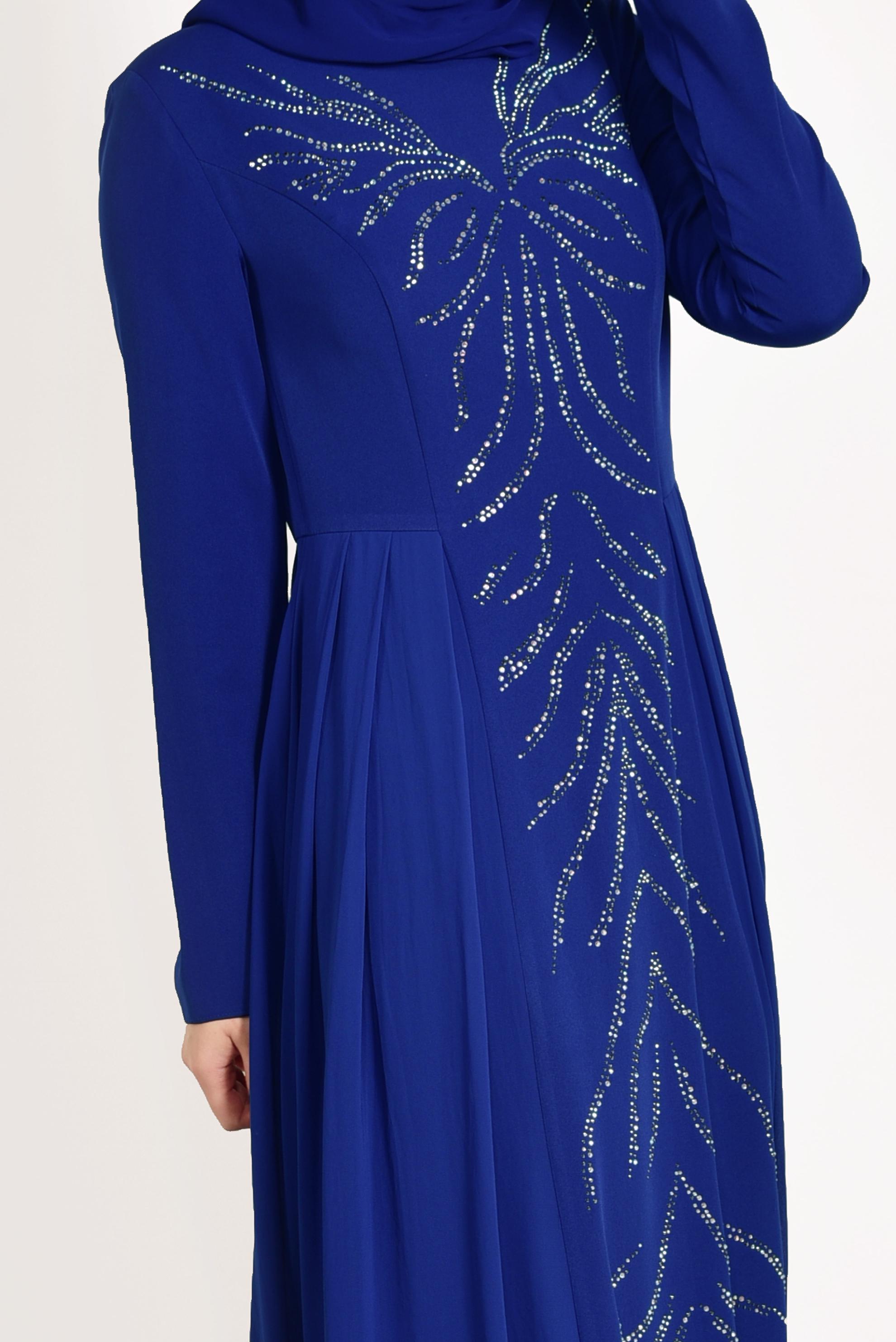 Tesettür giyim LACİVERT TAŞ DETAYLI ABİYE ELBİSE 5476