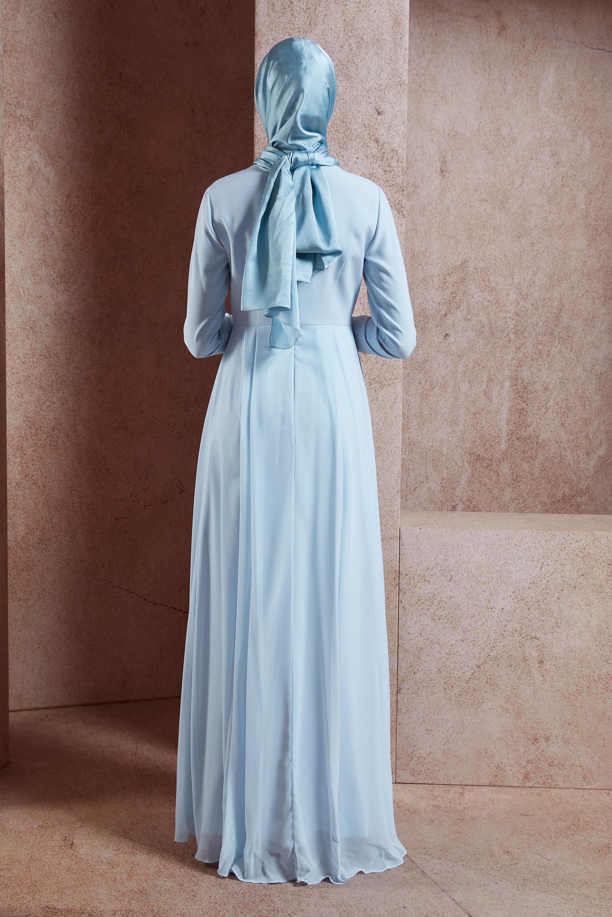 Tesettür giyim MAVİ TAŞ DETAYLI ABİYE ELBİSE 5476