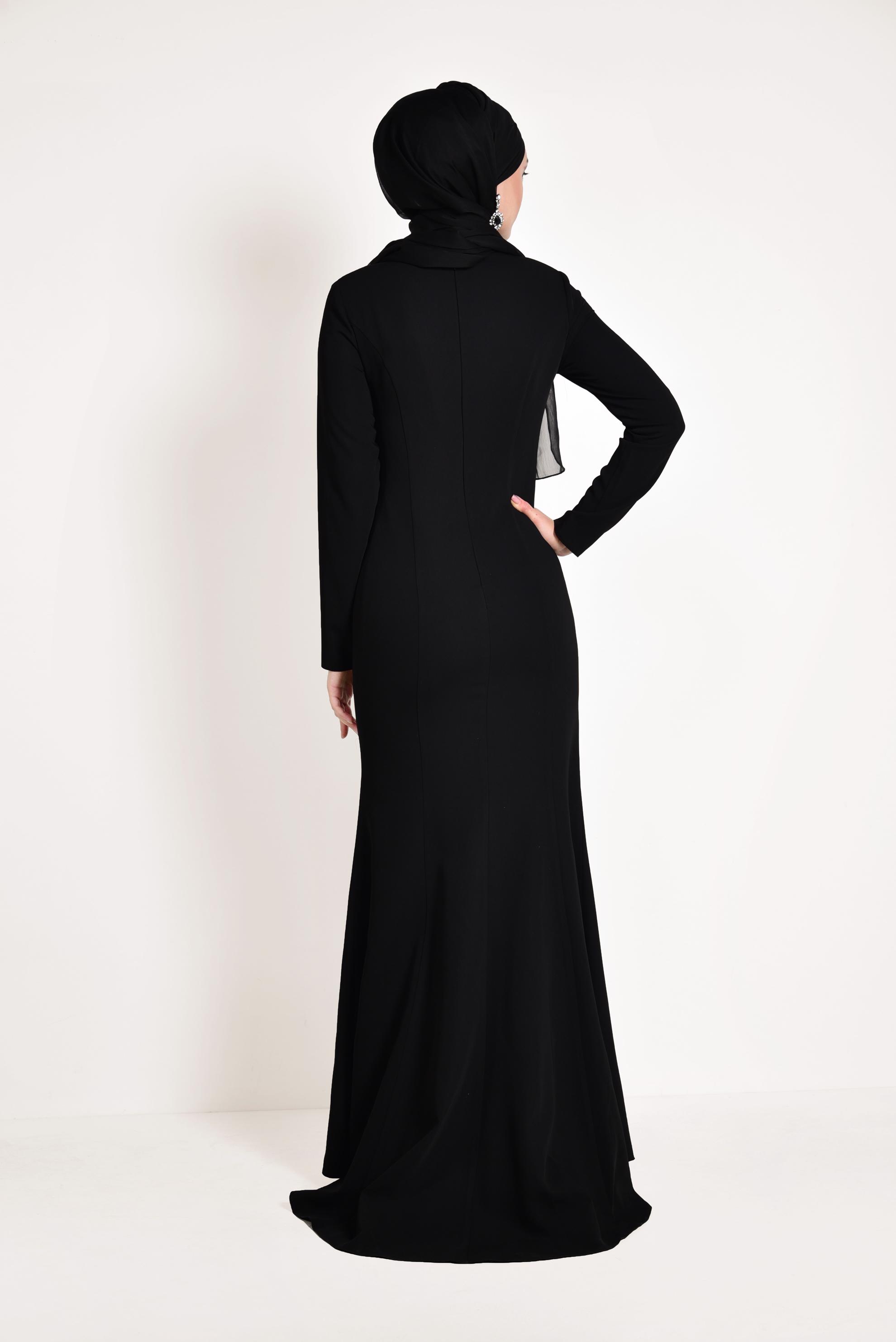 Tesettür giyim SİYAH TAŞ İŞLEMELİ ABİYE ELBİSE 5484