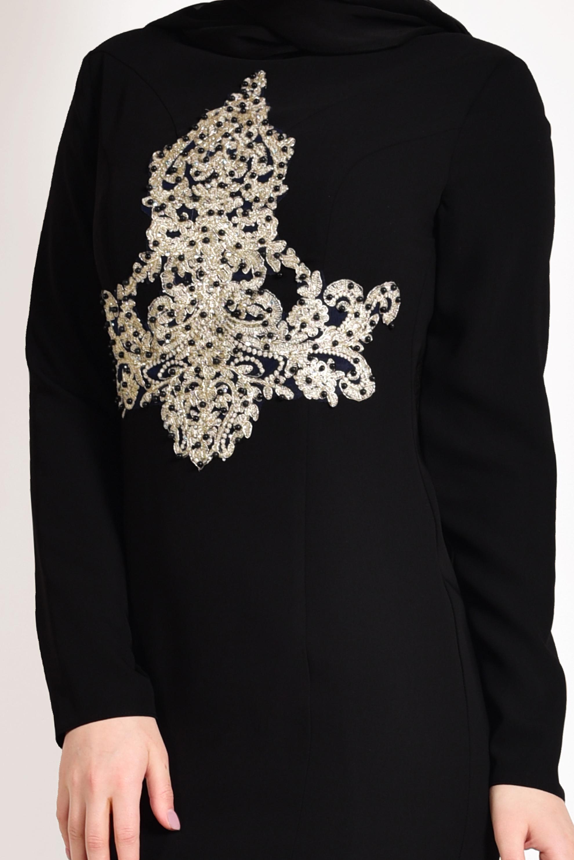 Tesettür giyim SİYAH TAŞ İŞLEMELİ ABİYE ELBİSE 5484