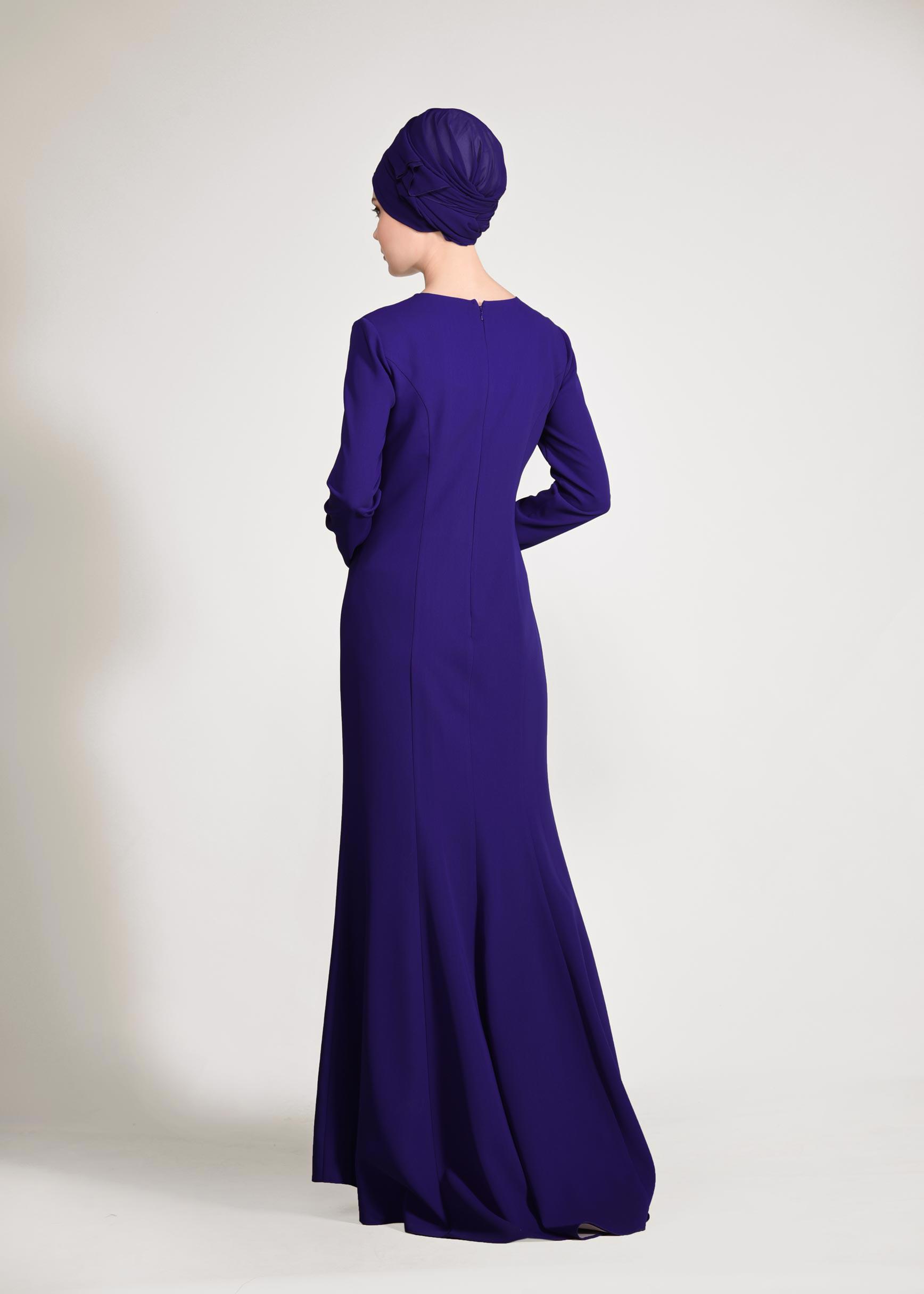 Tesettür giyim MAVİ TAŞ İŞLEMELİ ABİYE ELBİSE 5484