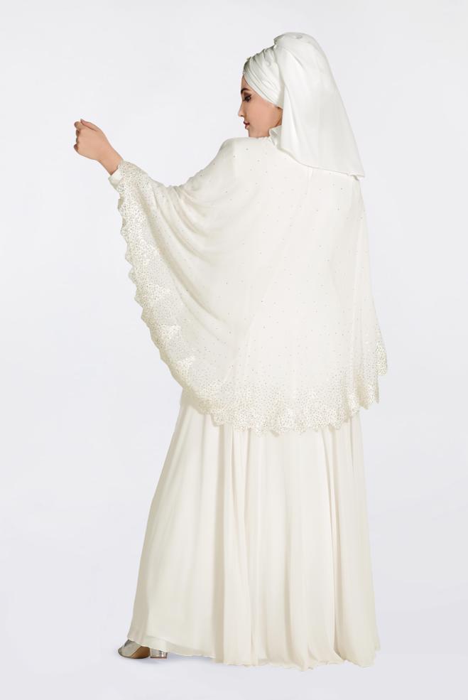 Tesettür giyim BEYAZ TAŞ BASKILI GÜPÜRLÜ MULTİ ŞİFON ABİYE 5507  - ALVİNA