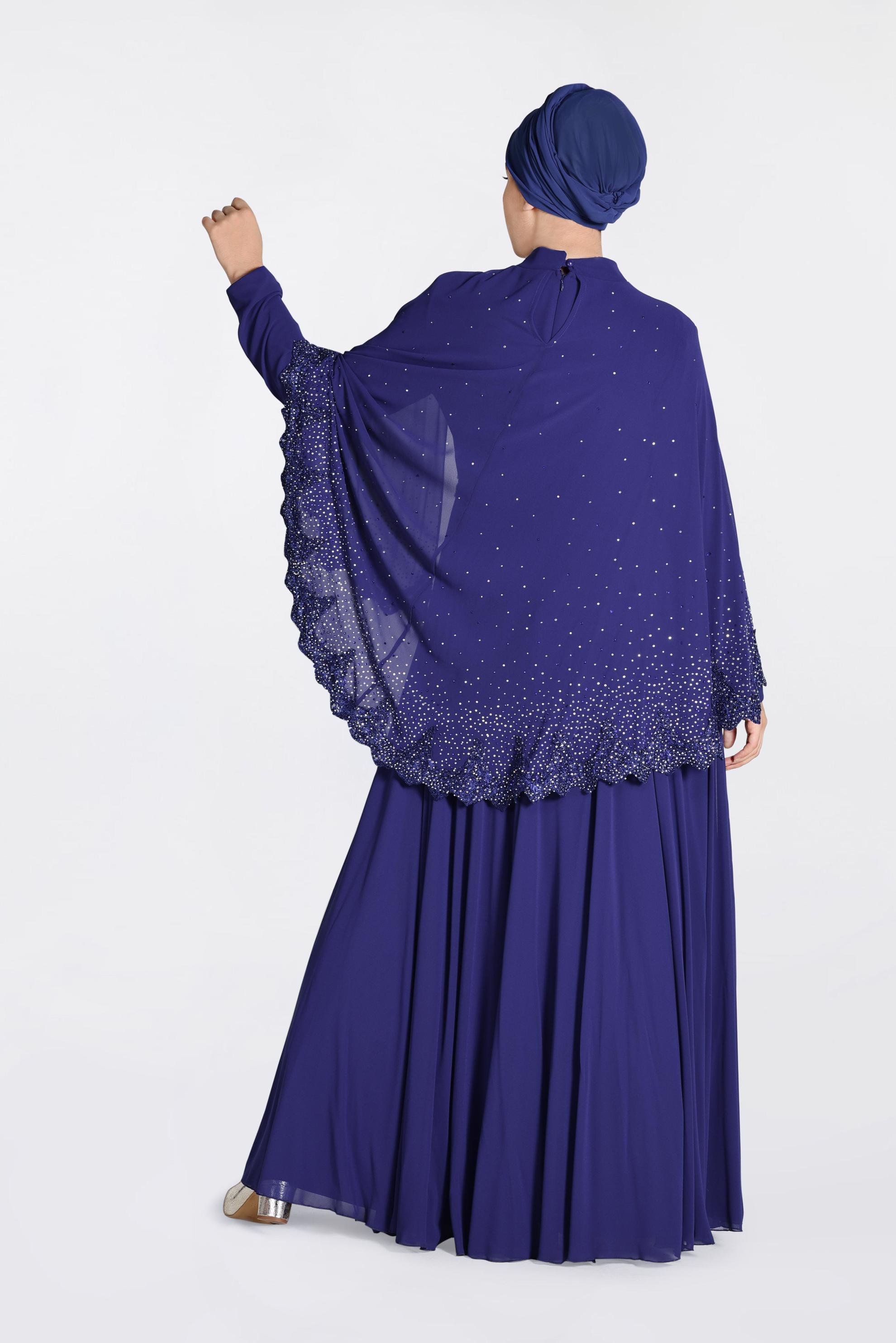 Tesettür giyim LACİVERT TAŞ BASKILI GÜPÜRLÜ MULTİ ŞİFON ABİYE 5507 