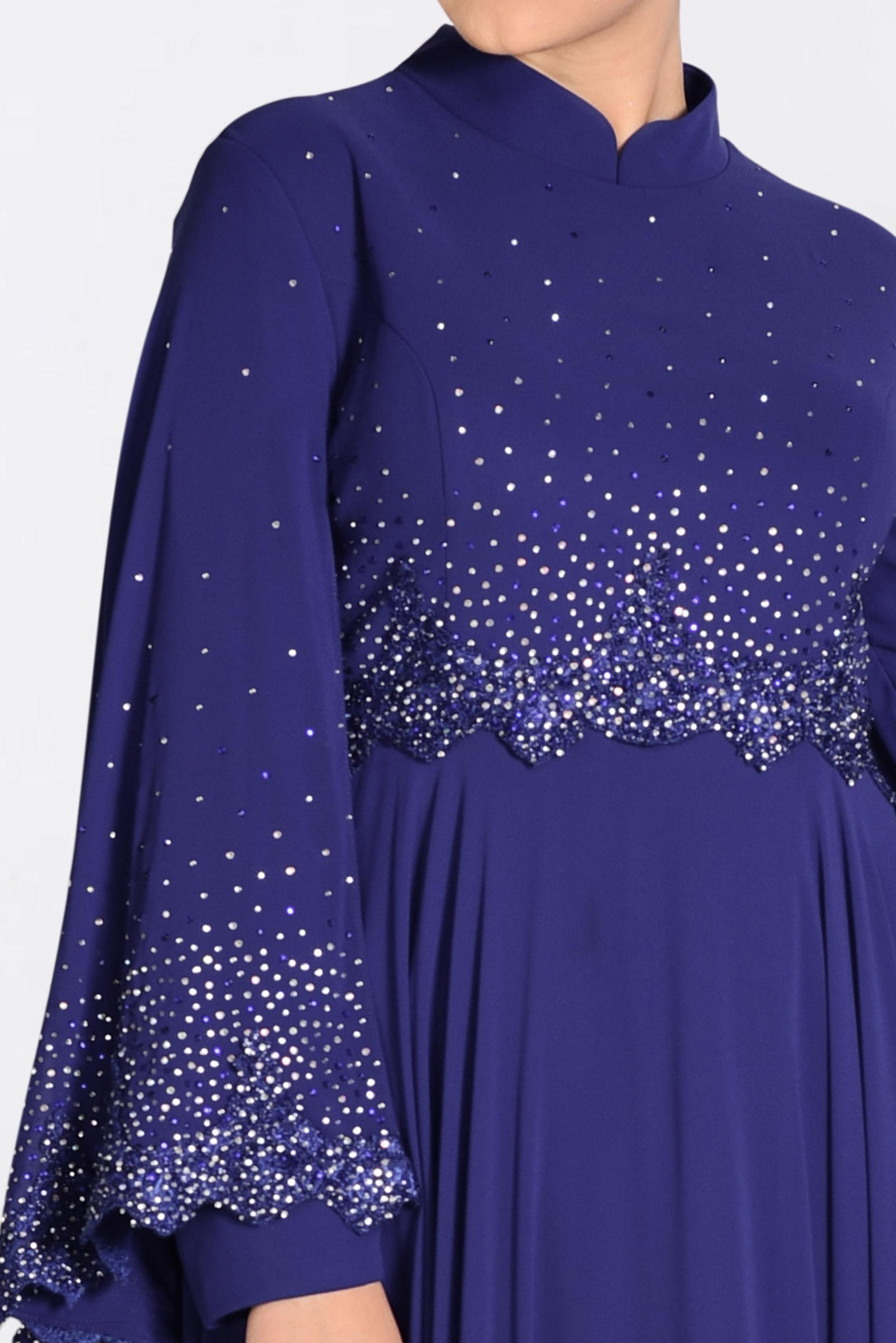 Tesettür giyim LACİVERT TAŞ BASKILI GÜPÜRLÜ MULTİ ŞİFON ABİYE 5507 