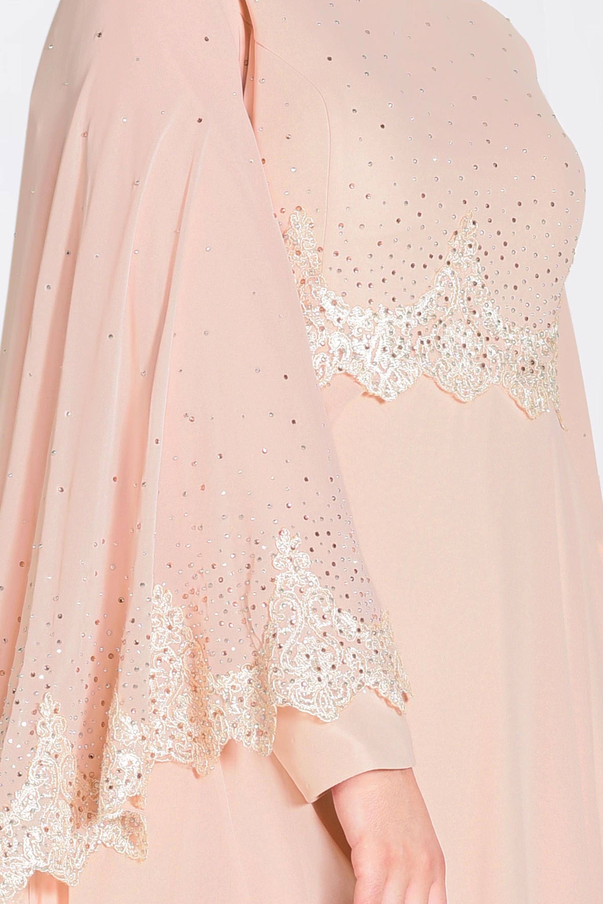 Hijab clothing POWDER Stoned Guipure Detailed Chiffon Evening Dress 5507 