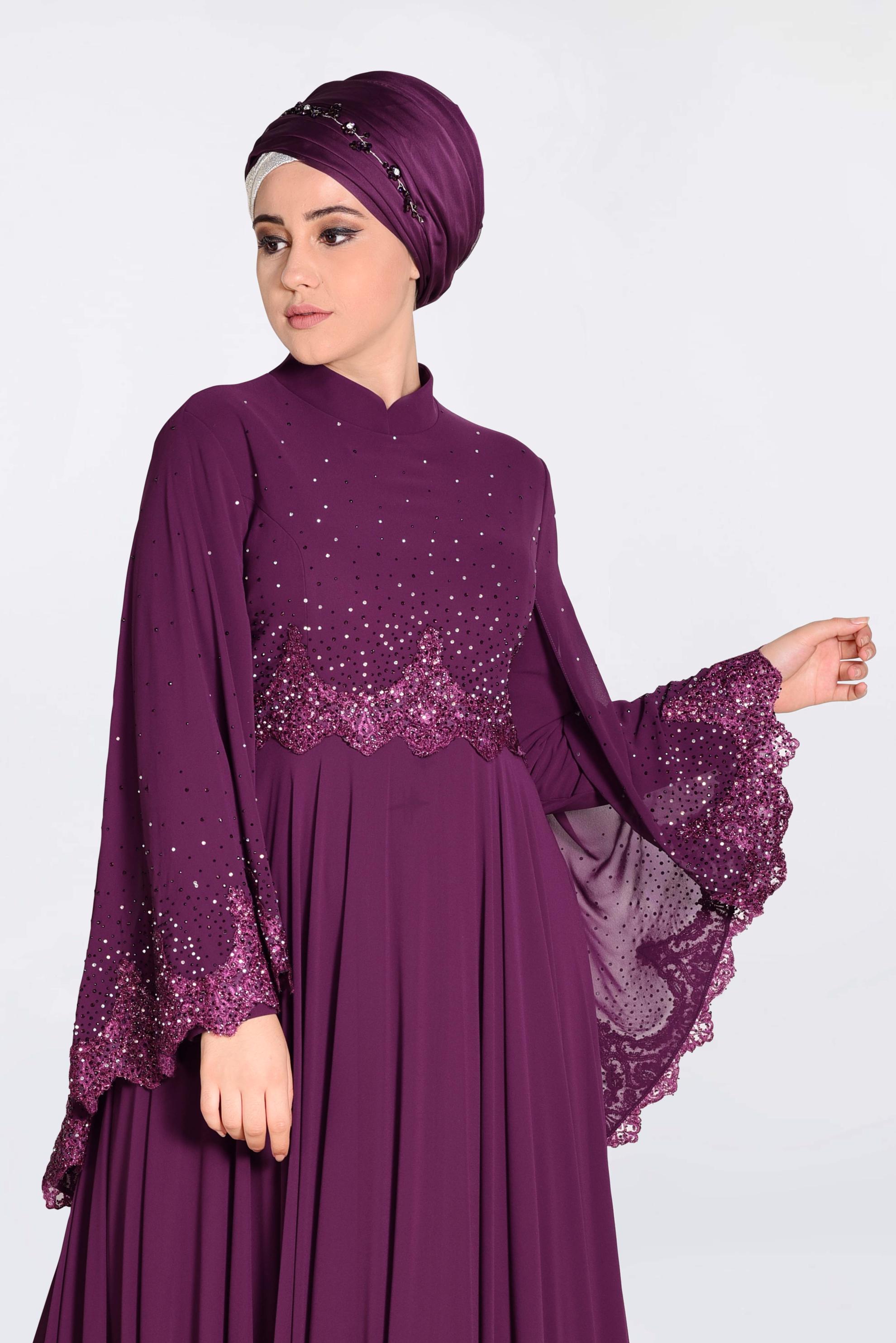 Tesettür giyim MÜRDÜM TAŞ BASKILI GÜPÜRLÜ MULTİ ŞİFON ABİYE 5507 