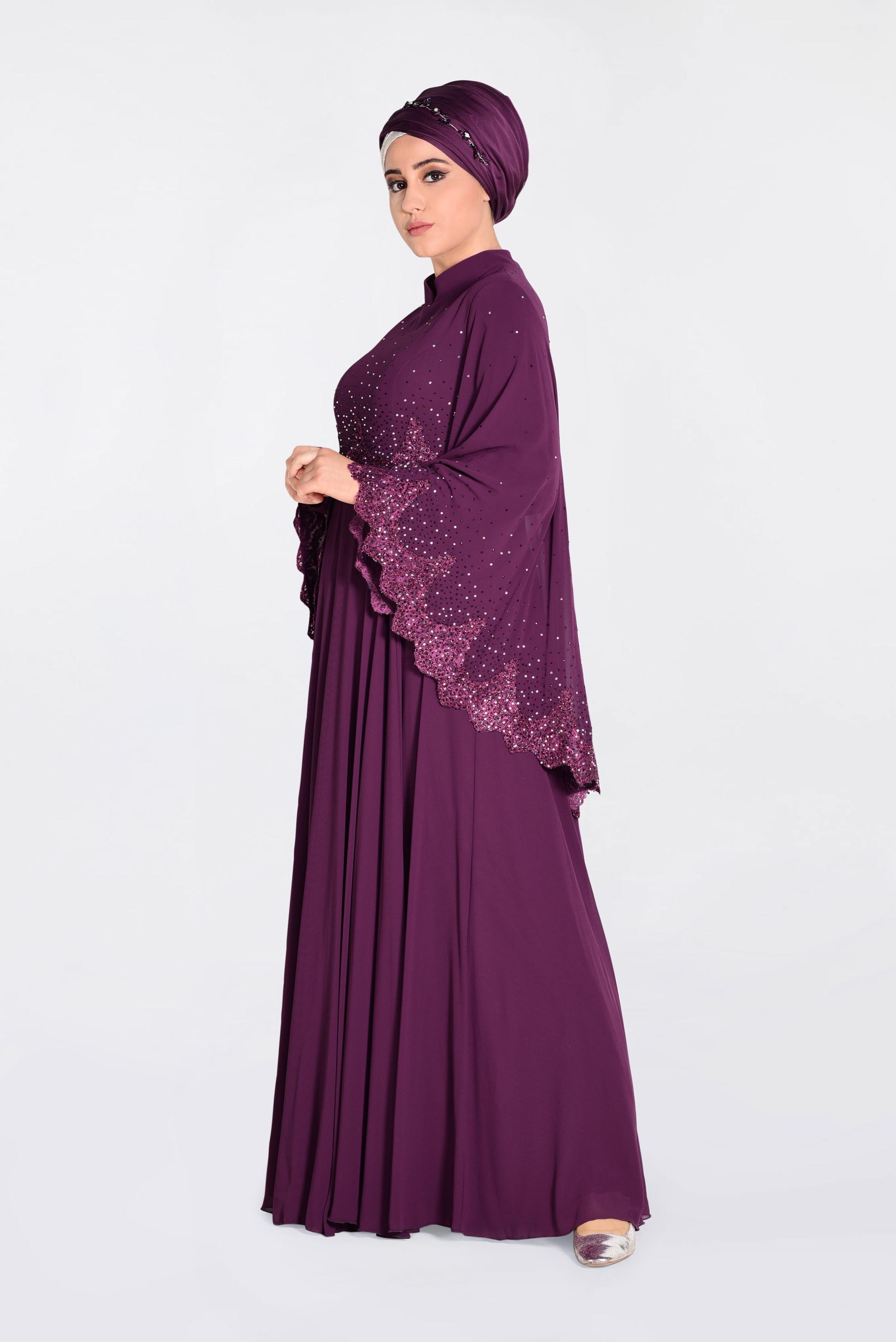 Tesettür giyim MÜRDÜM TAŞ BASKILI GÜPÜRLÜ MULTİ ŞİFON ABİYE 5507 