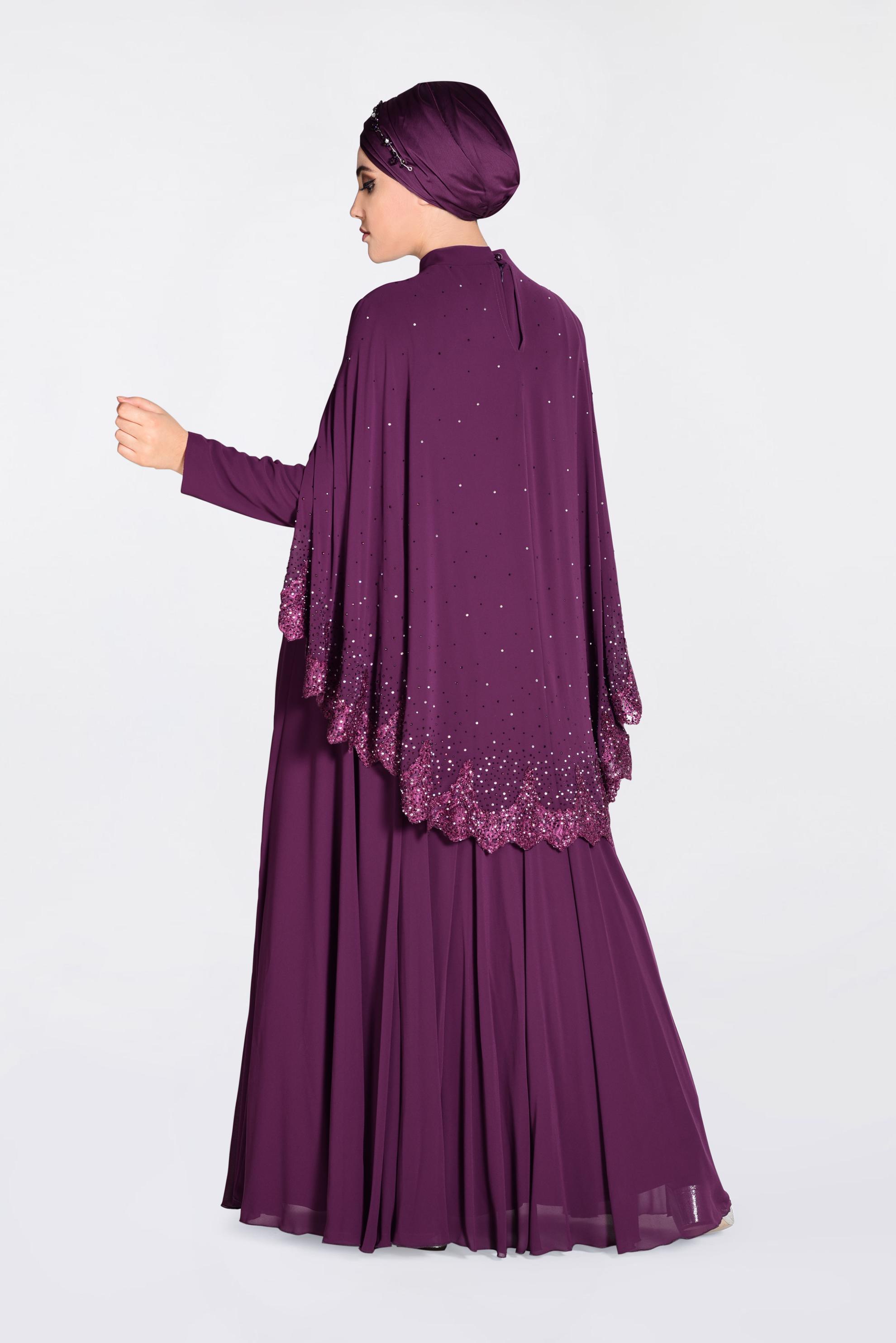 Tesettür giyim MÜRDÜM TAŞ BASKILI GÜPÜRLÜ MULTİ ŞİFON ABİYE 5507 