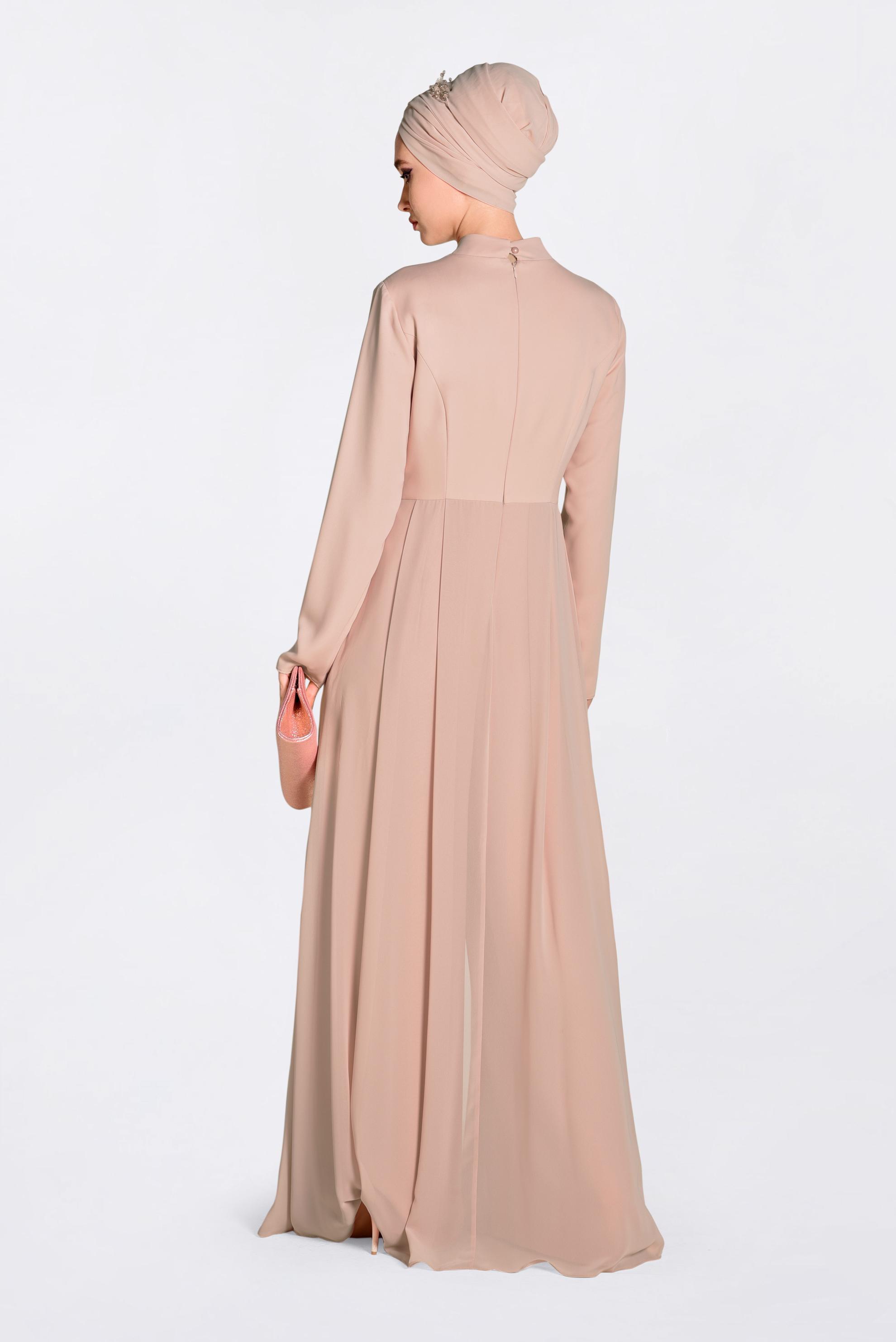 Tesettür giyim PUDRA PELERİN GÖRÜNÜMLÜ ABİYE TULUM 5508