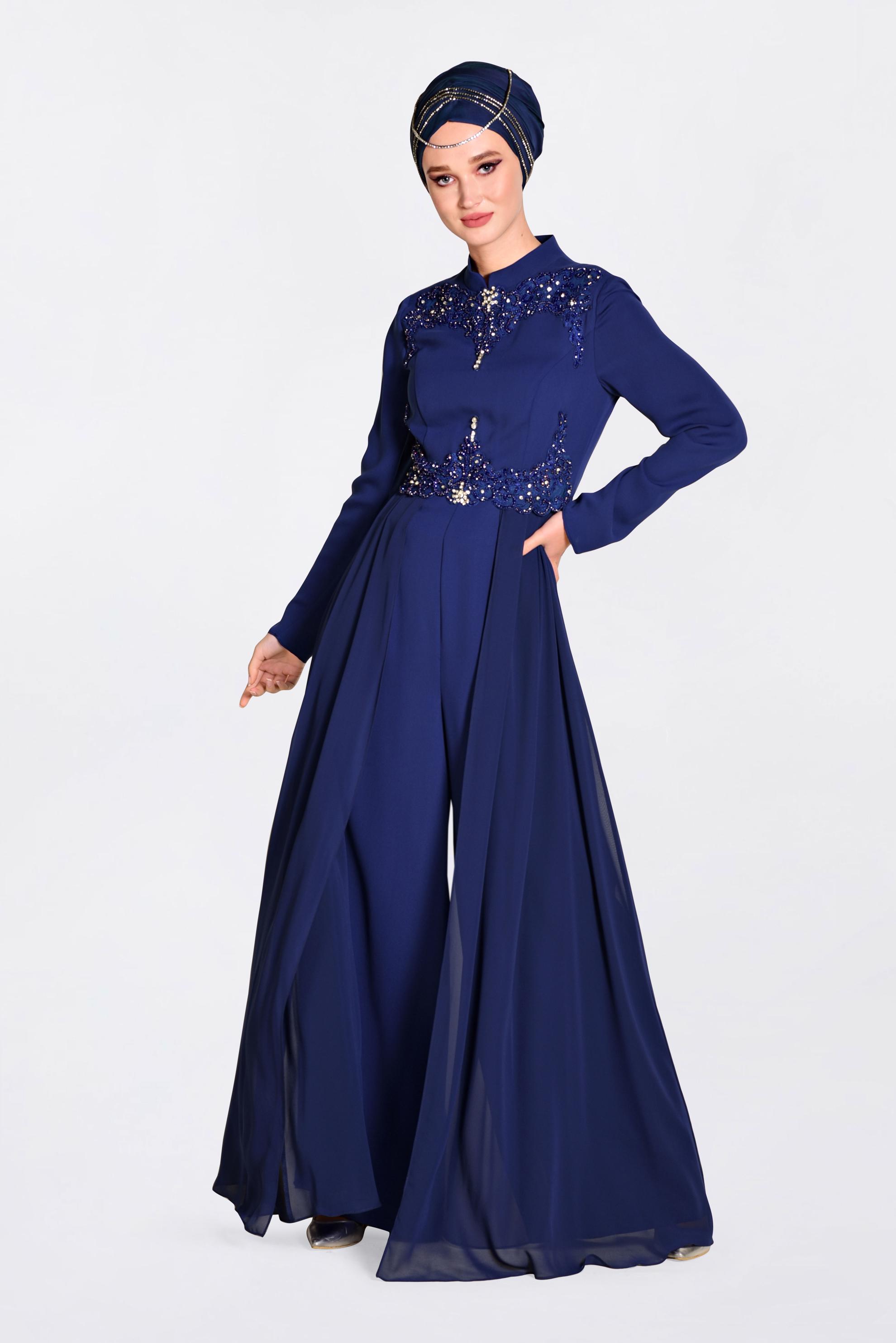 Hijab clothing NAVY BLUE Cloak Detail Jumpsuit  5508 
