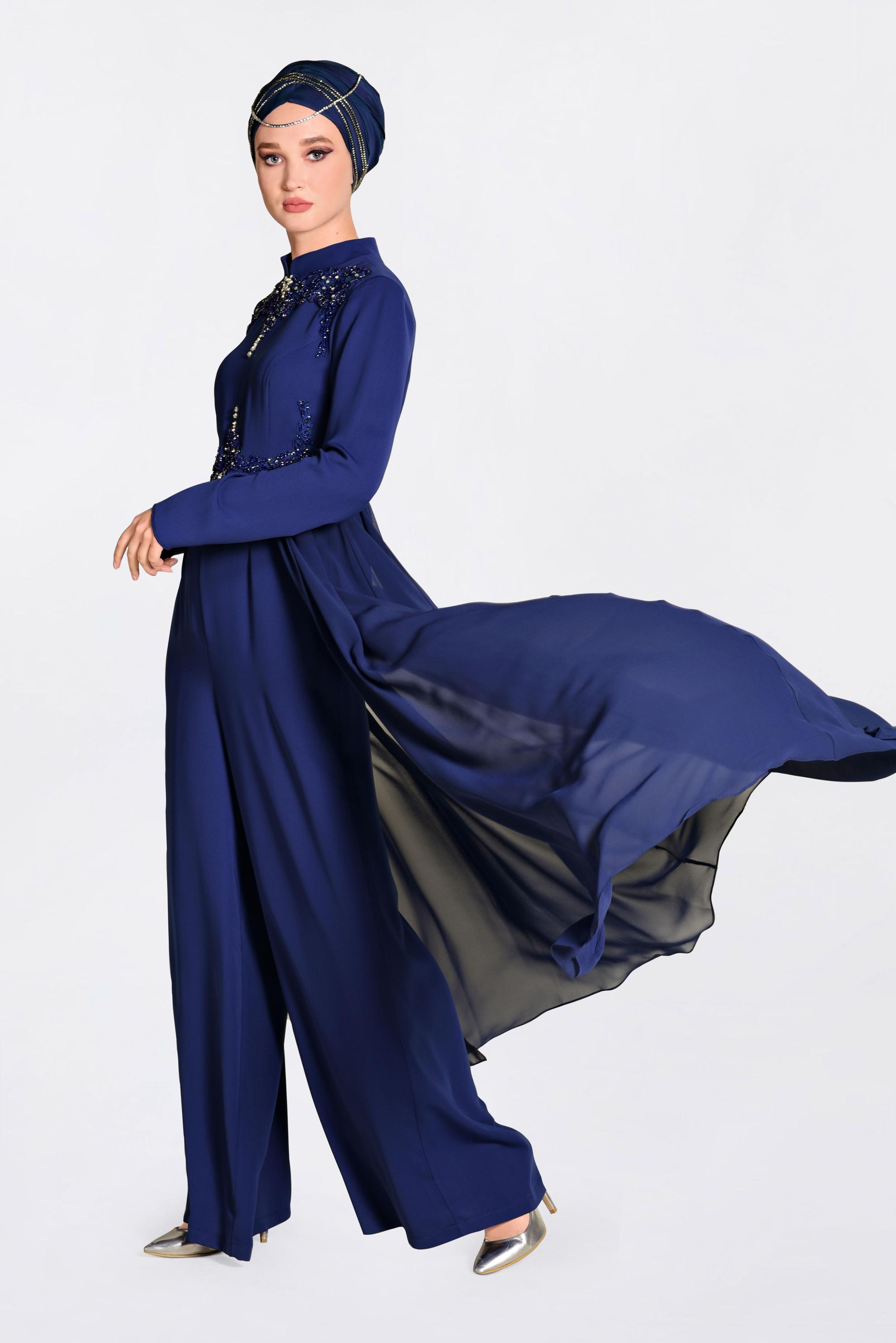 Hijab clothing NAVY BLUE Cloak Detail Jumpsuit  5508 