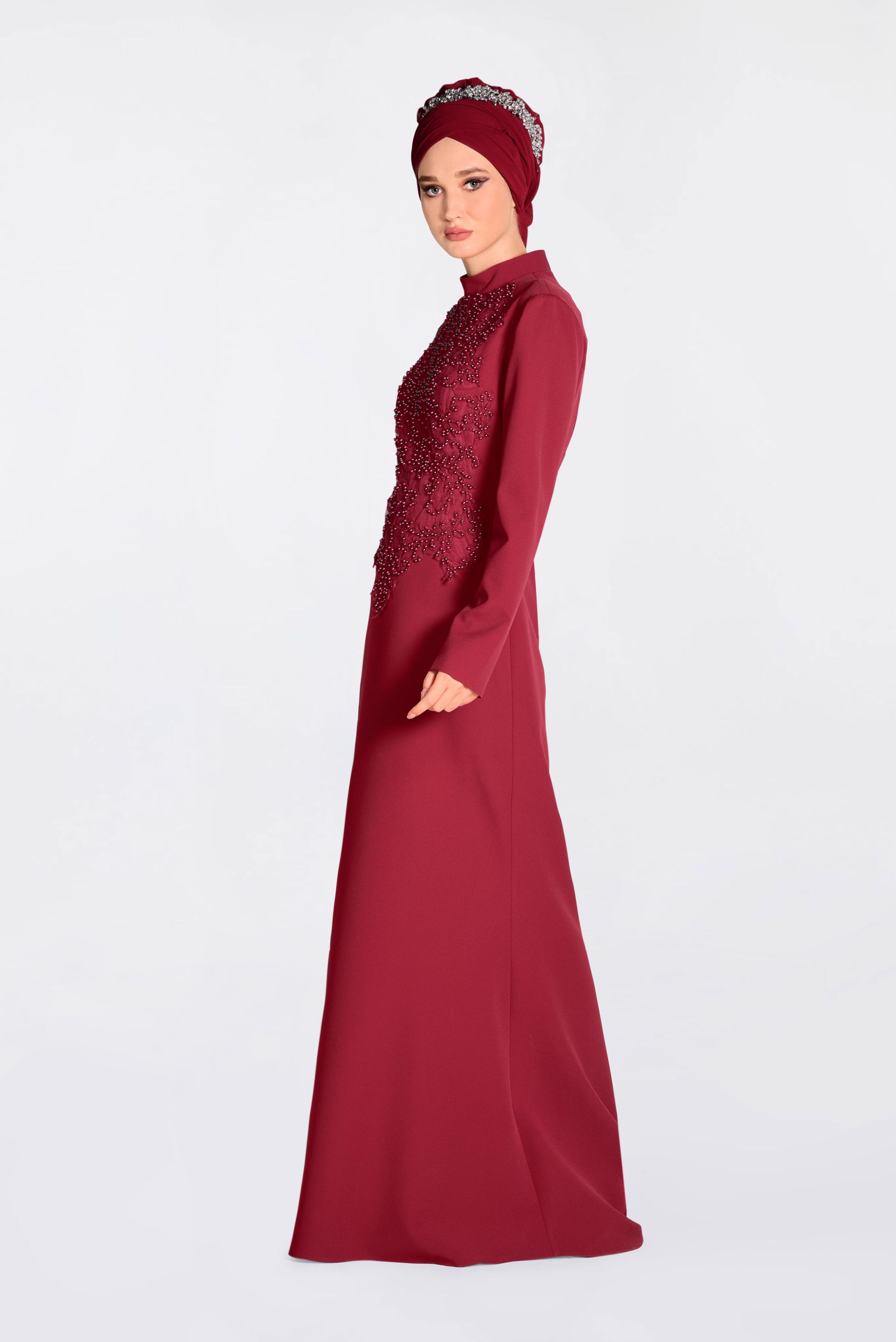 Tesettür giyim KIRMIZI GÜPÜRLÜ BALIK ABİYE ELBİSE 5511
