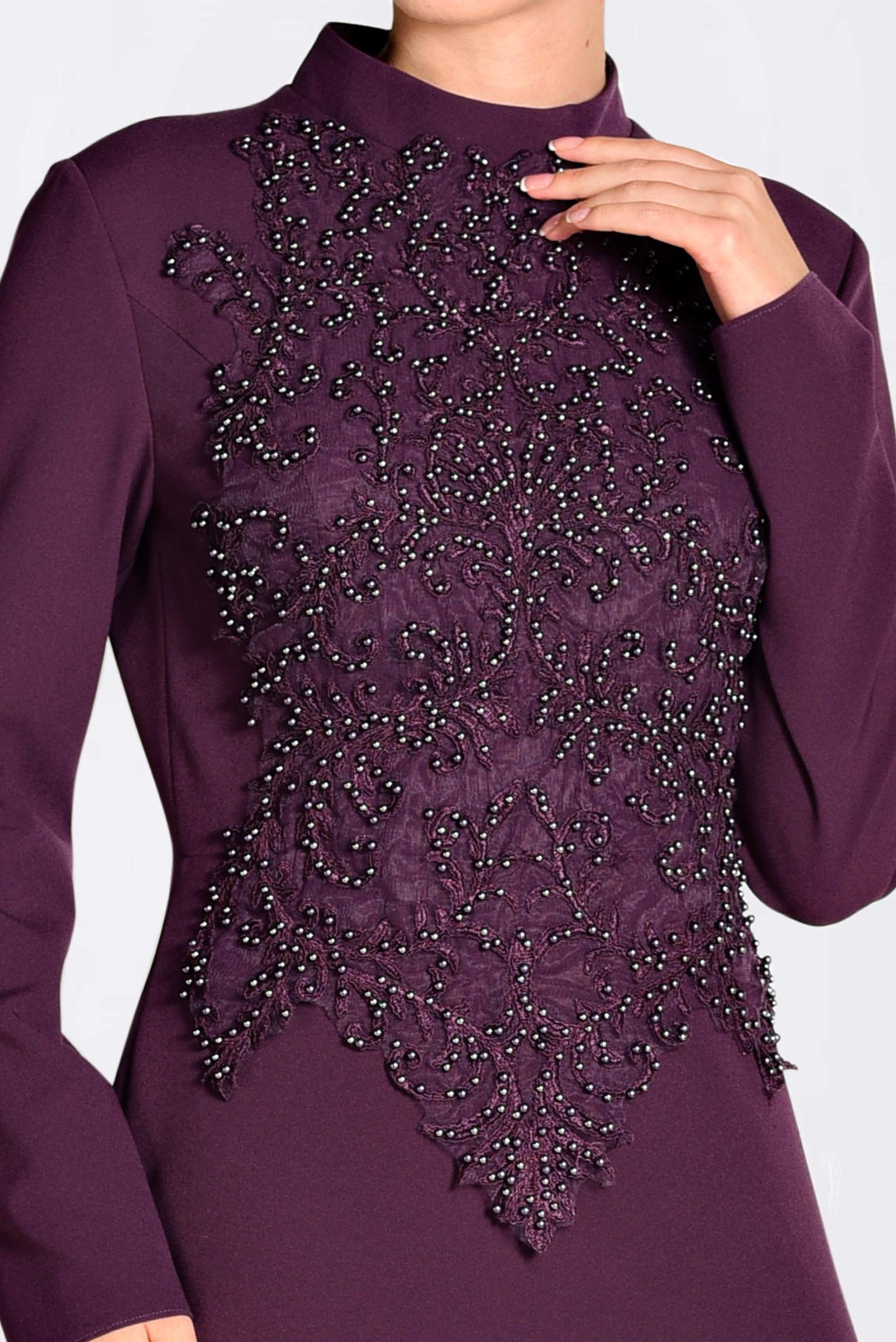 Tesettür giyim MOR GÜPÜRLÜ BALIK ABİYE ELBİSE 5511