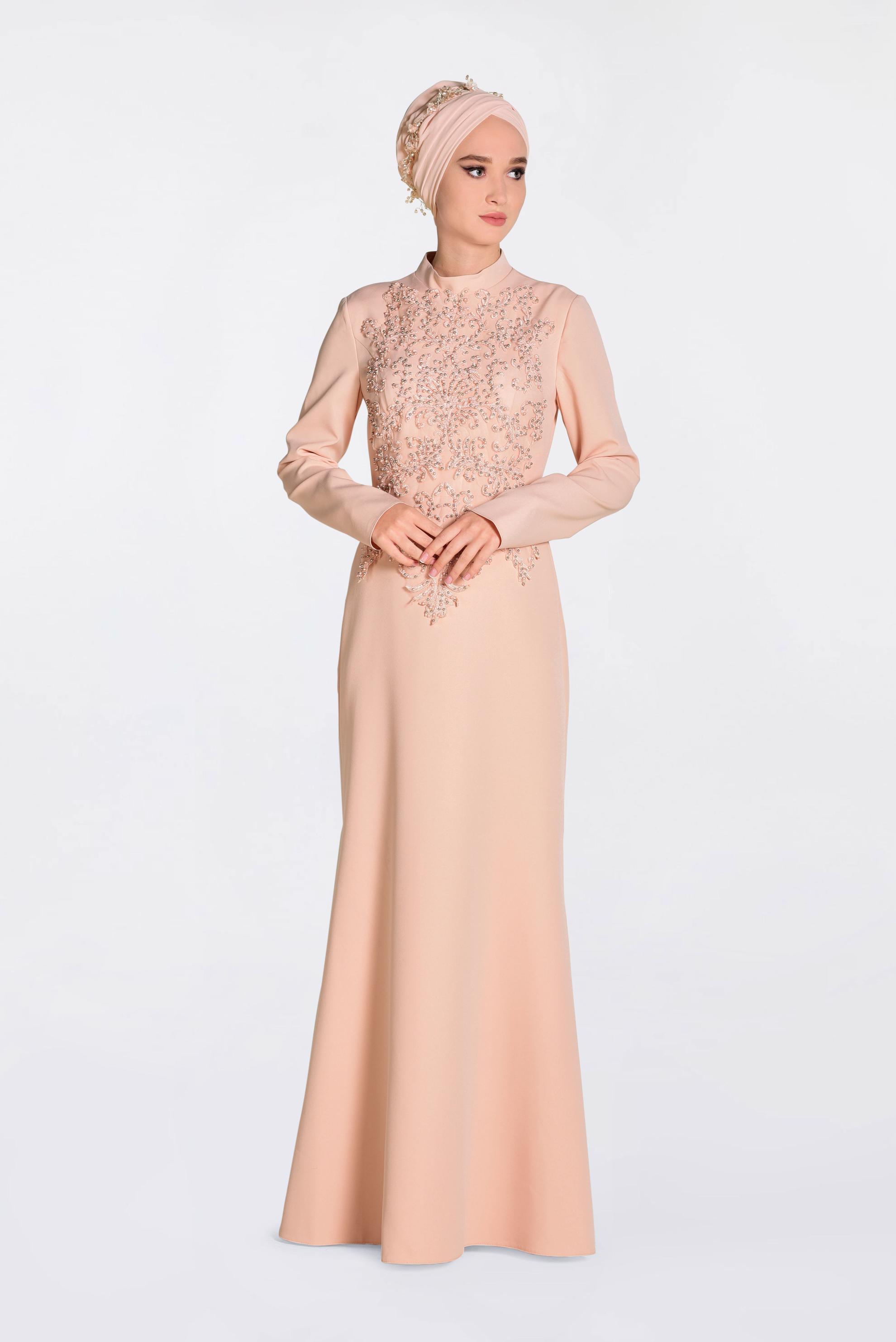 Tesettür giyim PUDRA GÜPÜRLÜ BALIK ABİYE ELBİSE 5511