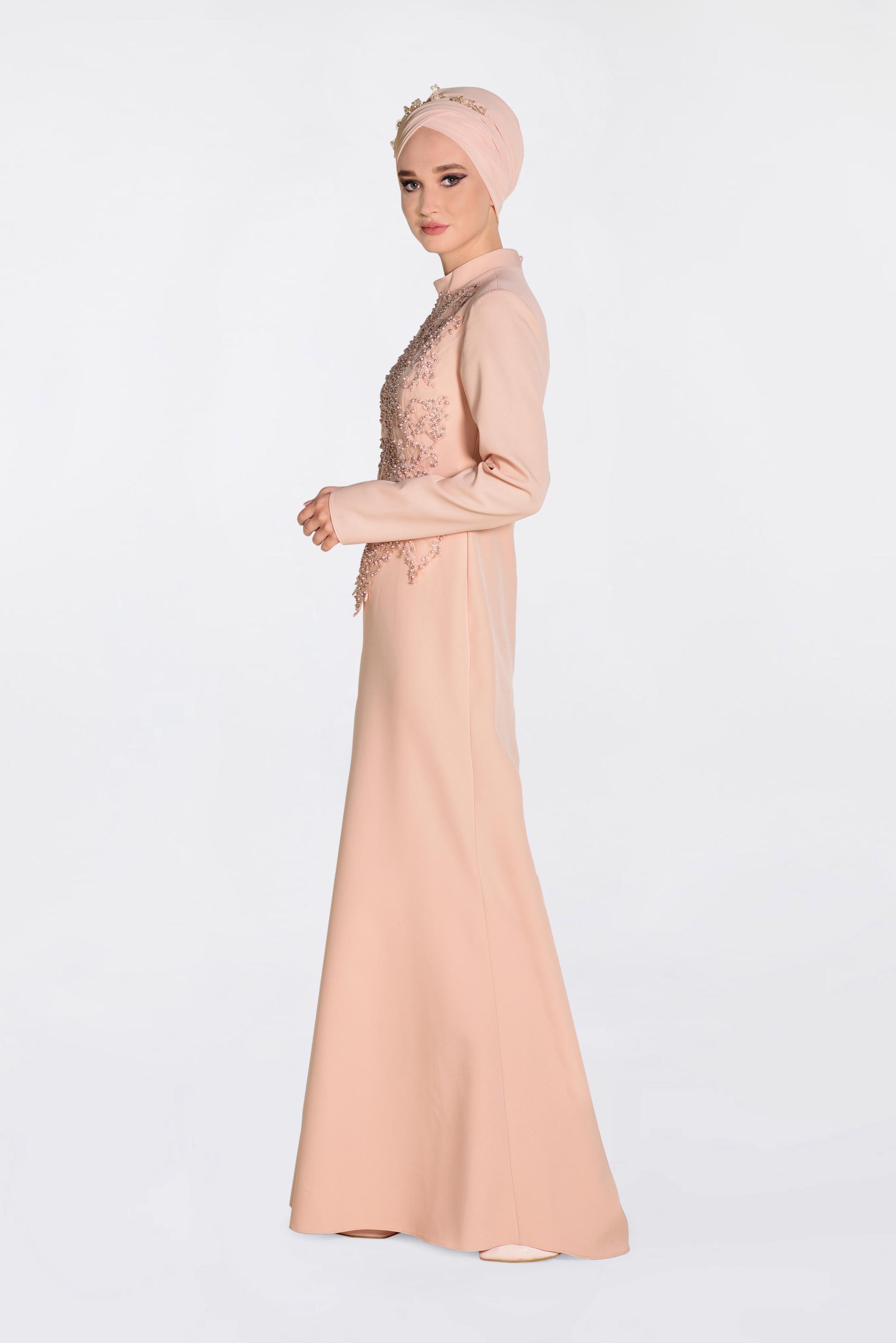 Tesettür giyim PUDRA GÜPÜRLÜ BALIK ABİYE ELBİSE 5511