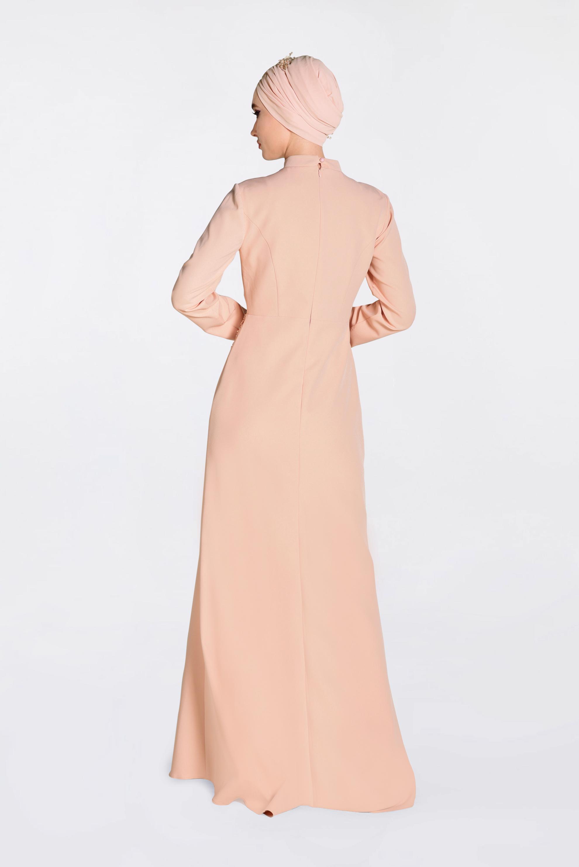 Tesettür giyim PUDRA GÜPÜRLÜ BALIK ABİYE ELBİSE 5511