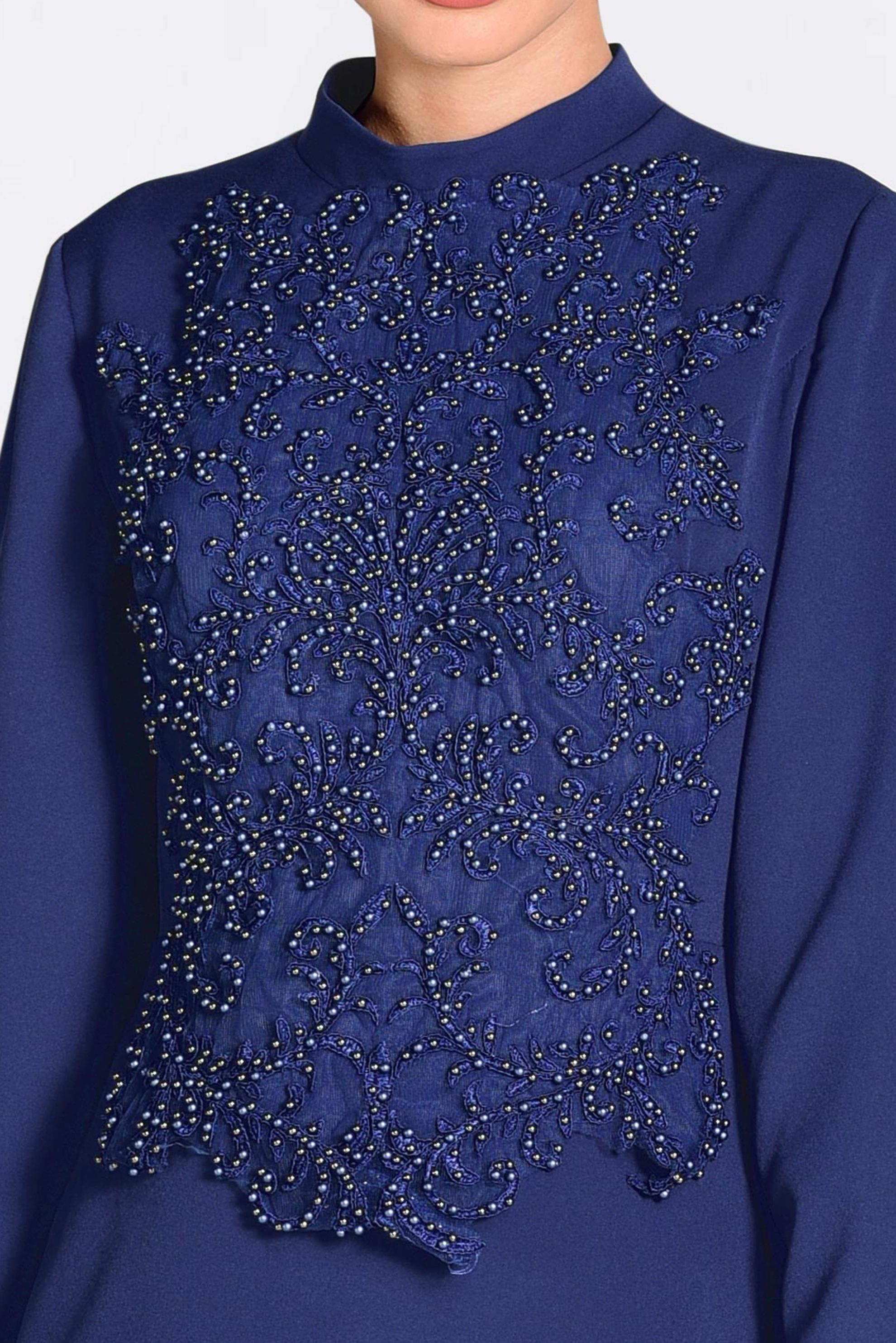 Tesettür giyim LACİVERT GÜPÜRLÜ BALIK ABİYE ELBİSE 5511