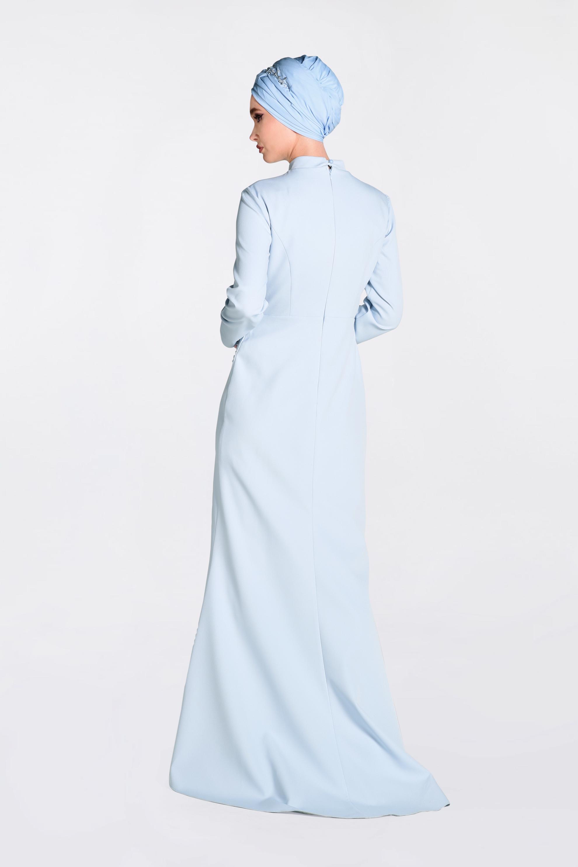 Tesettür giyim MAVİ GÜPÜRLÜ BALIK ABİYE ELBİSE 5511