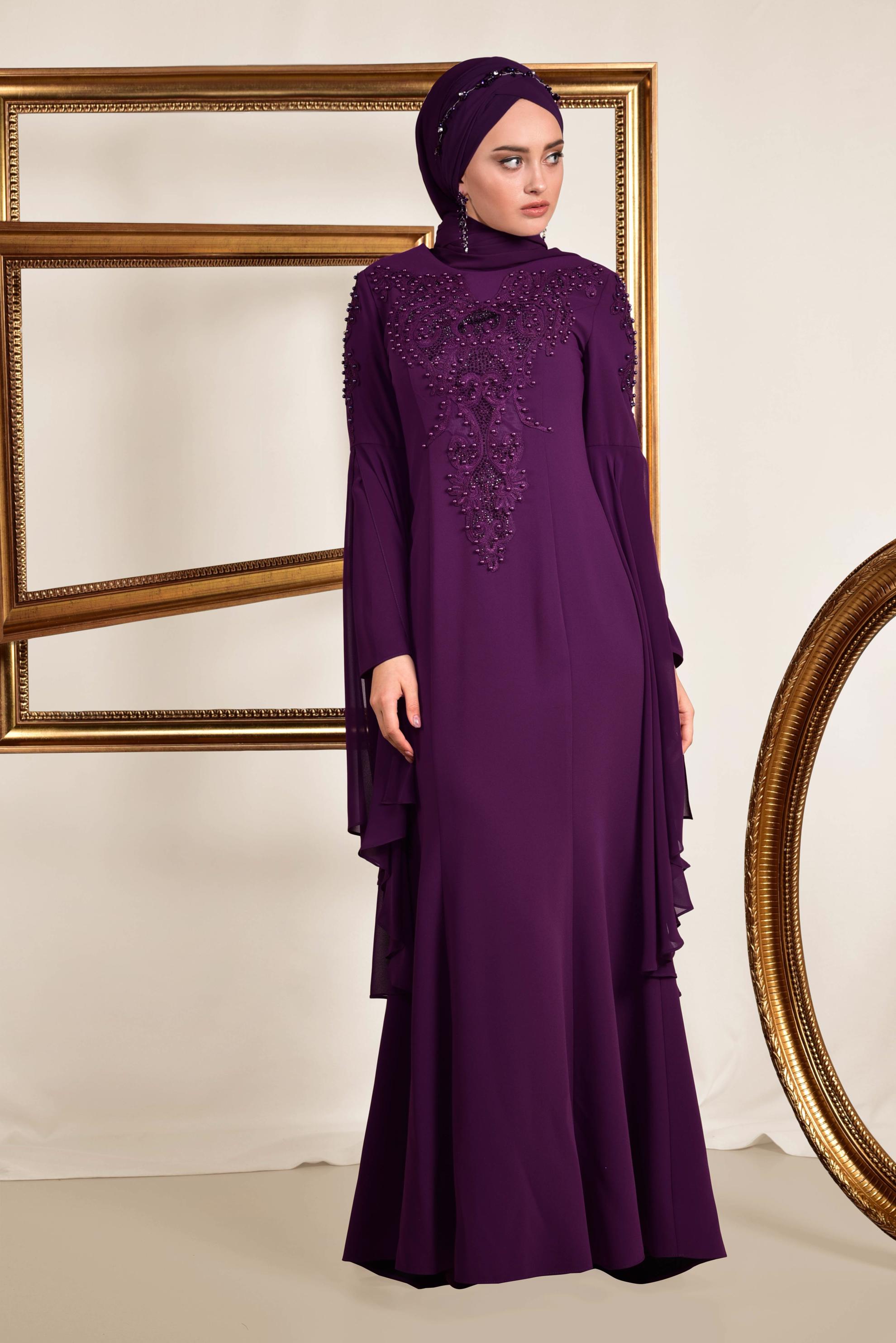 Tesettür giyim MÜRDÜM BONCUK DETAYLI ABİYE ELBİSE 5512