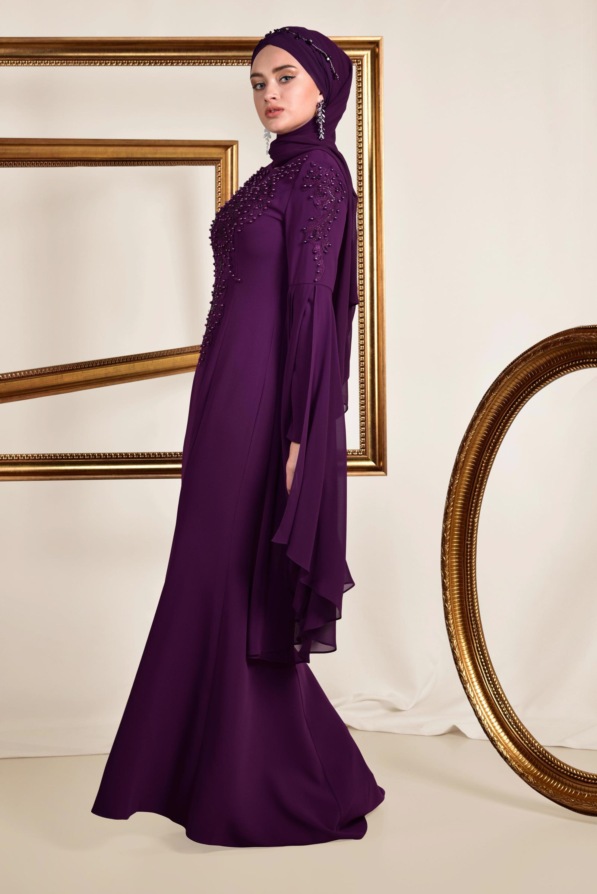 Tesettür giyim MÜRDÜM BONCUK DETAYLI ABİYE ELBİSE 5512