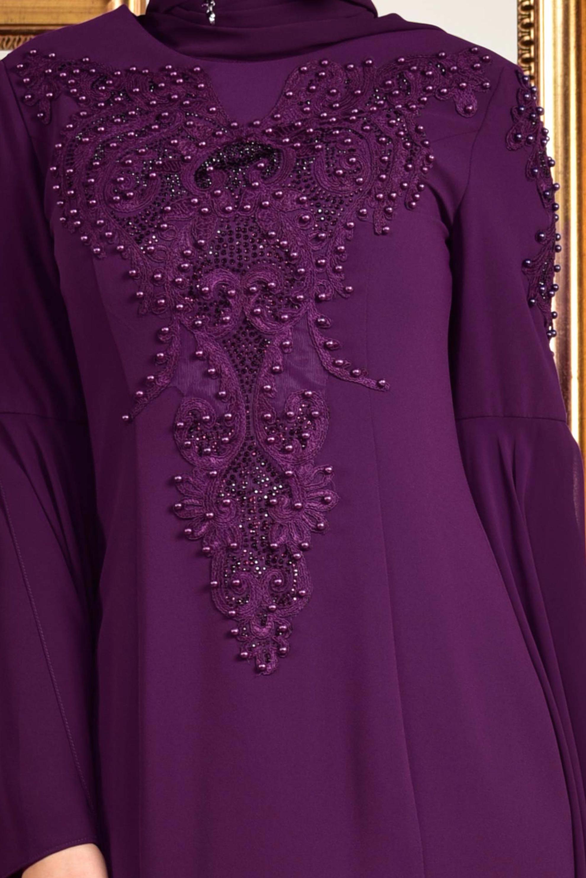 Tesettür giyim MÜRDÜM BONCUK DETAYLI ABİYE ELBİSE 5512