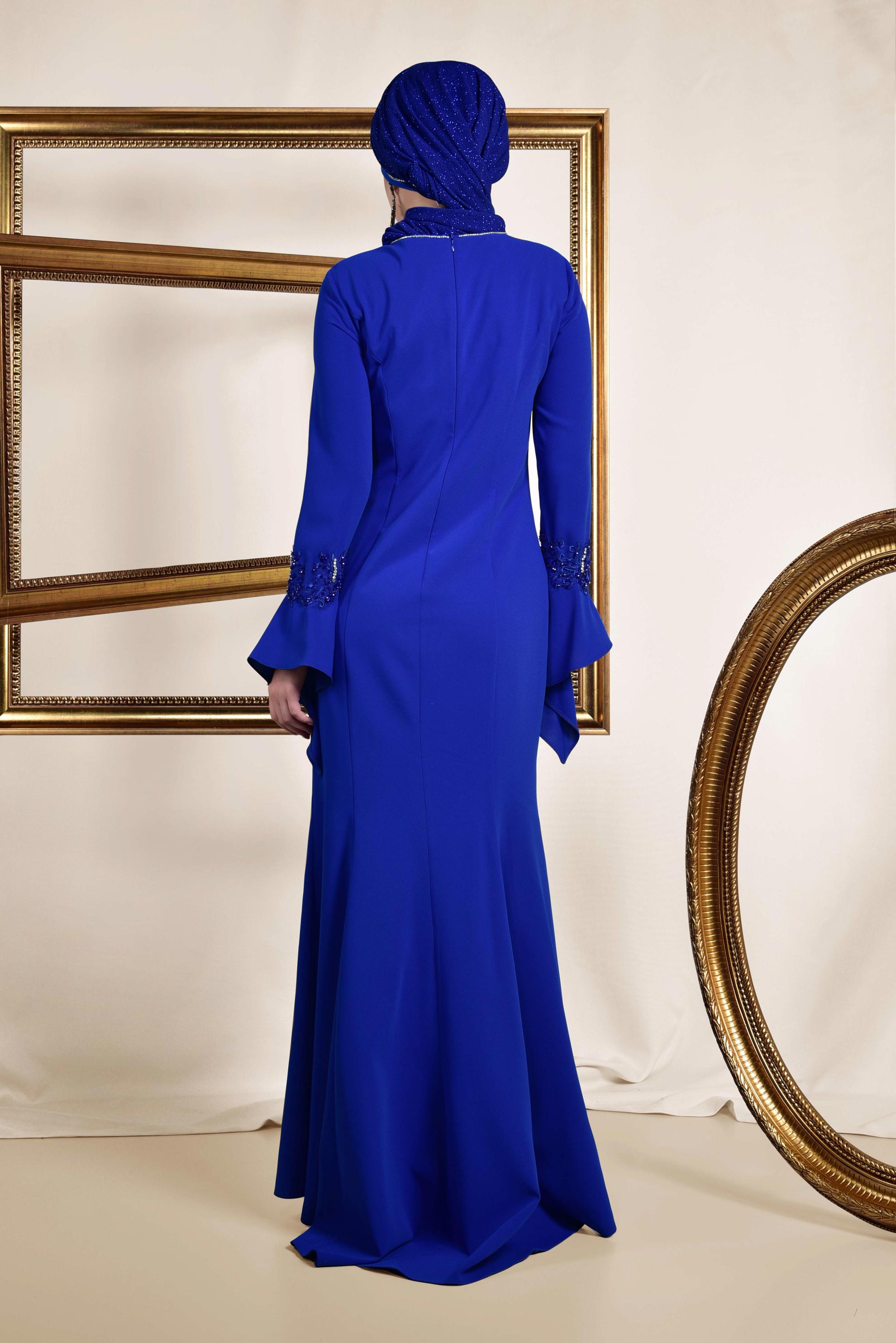 Tesettür giyim LACİVERT GÜPÜR İŞLEMELİ BALIK ABİYE ELBİSE 5513