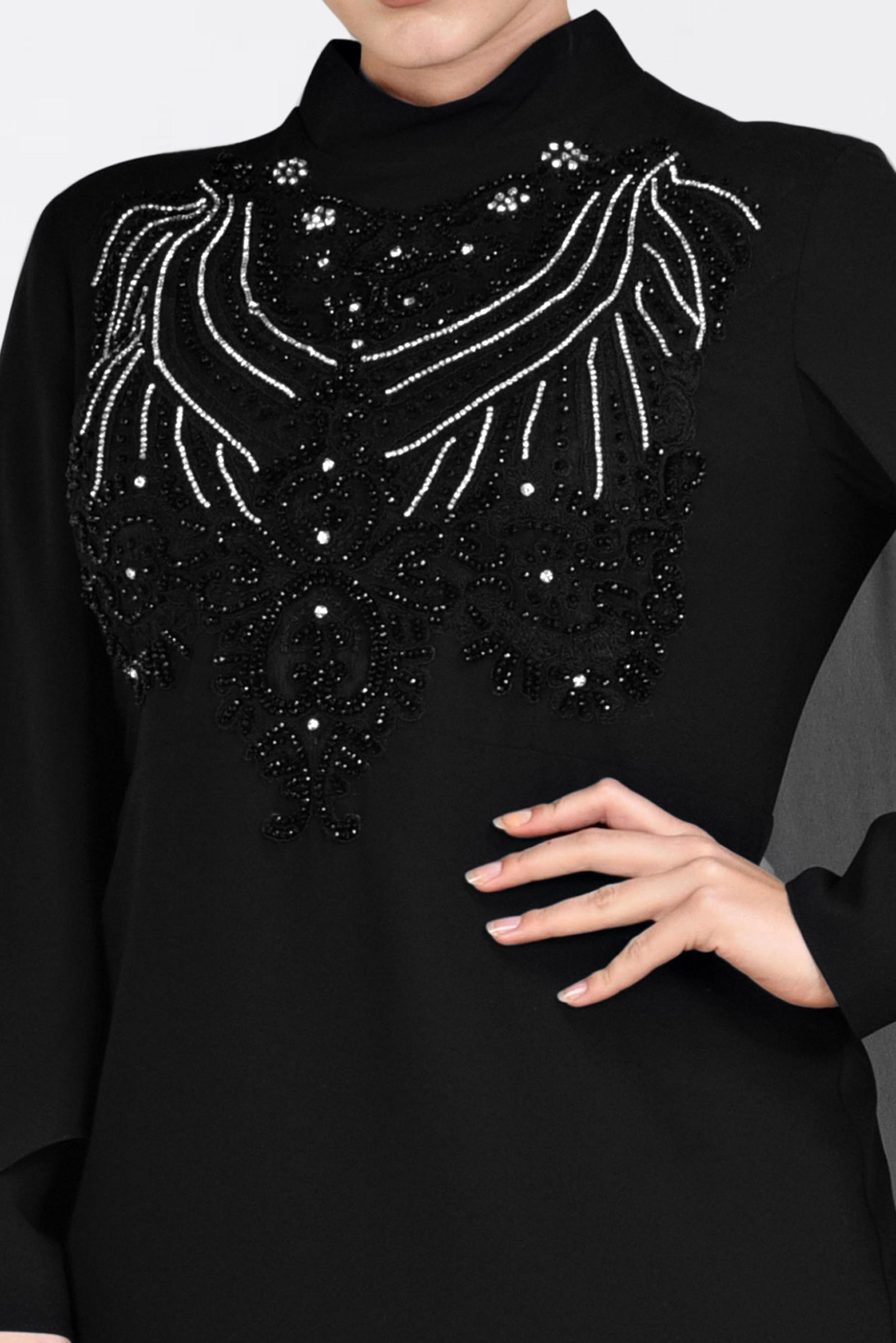 Tesettür giyim SİYAH PELERİNLİ ŞİFON ABİYE ELBİSE 5515