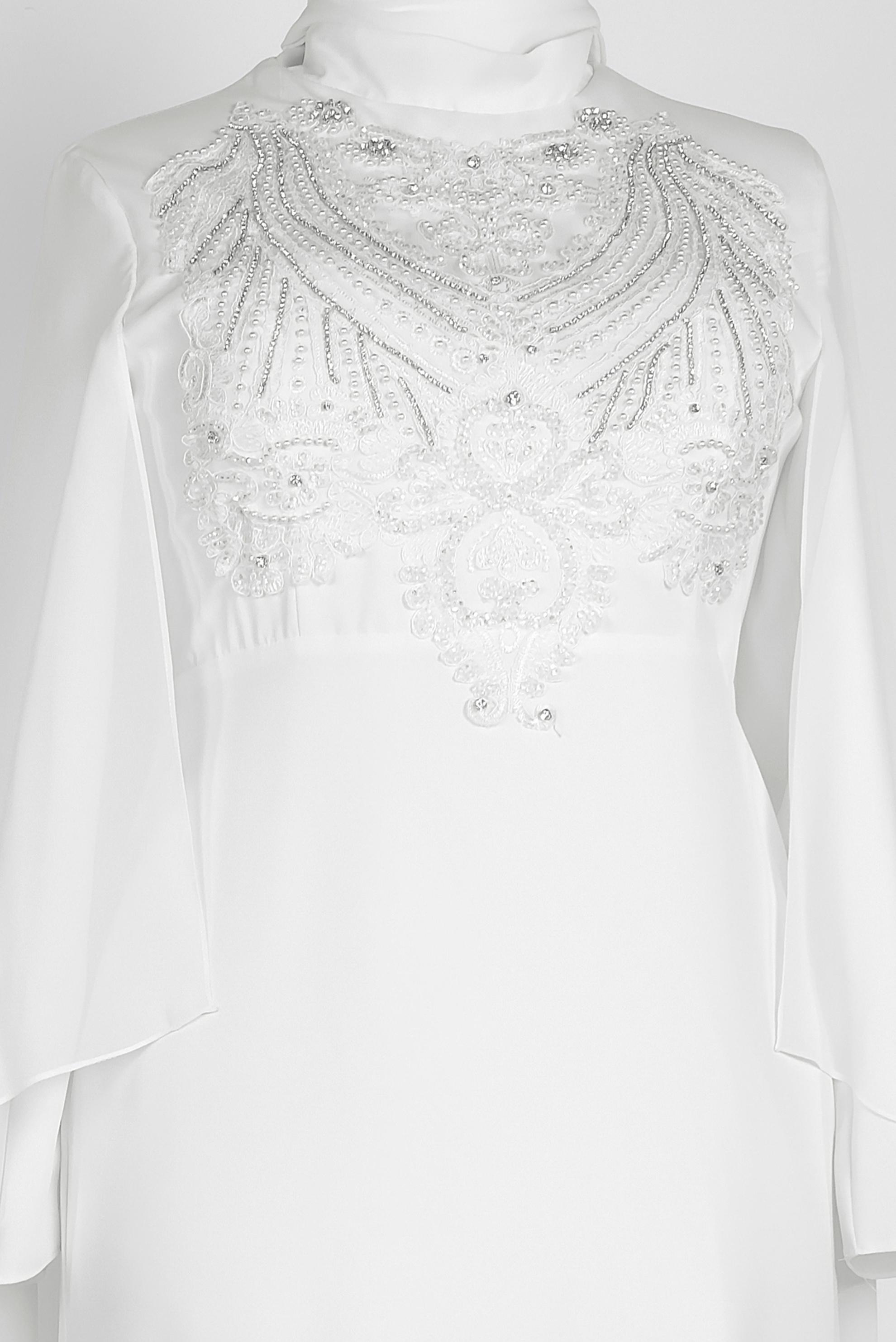 Tesettür giyim BEYAZ PELERİNLİ ŞİFON ABİYE ELBİSE 5515