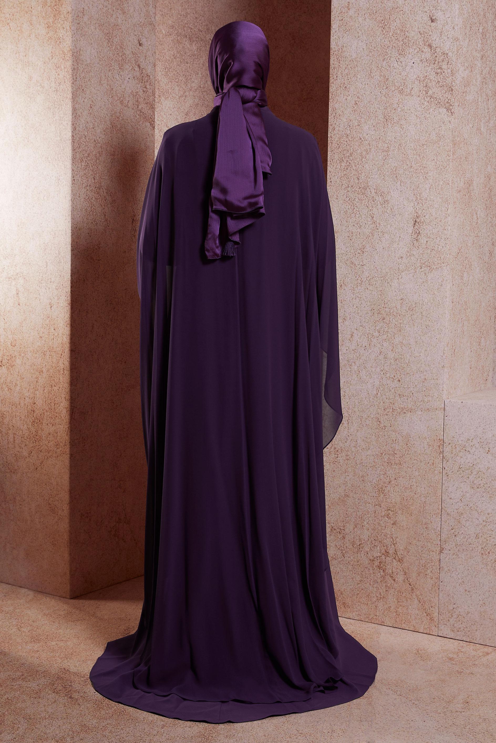 Tesettür giyim MOR PELERİNLİ ŞİFON ABİYE ELBİSE 5515