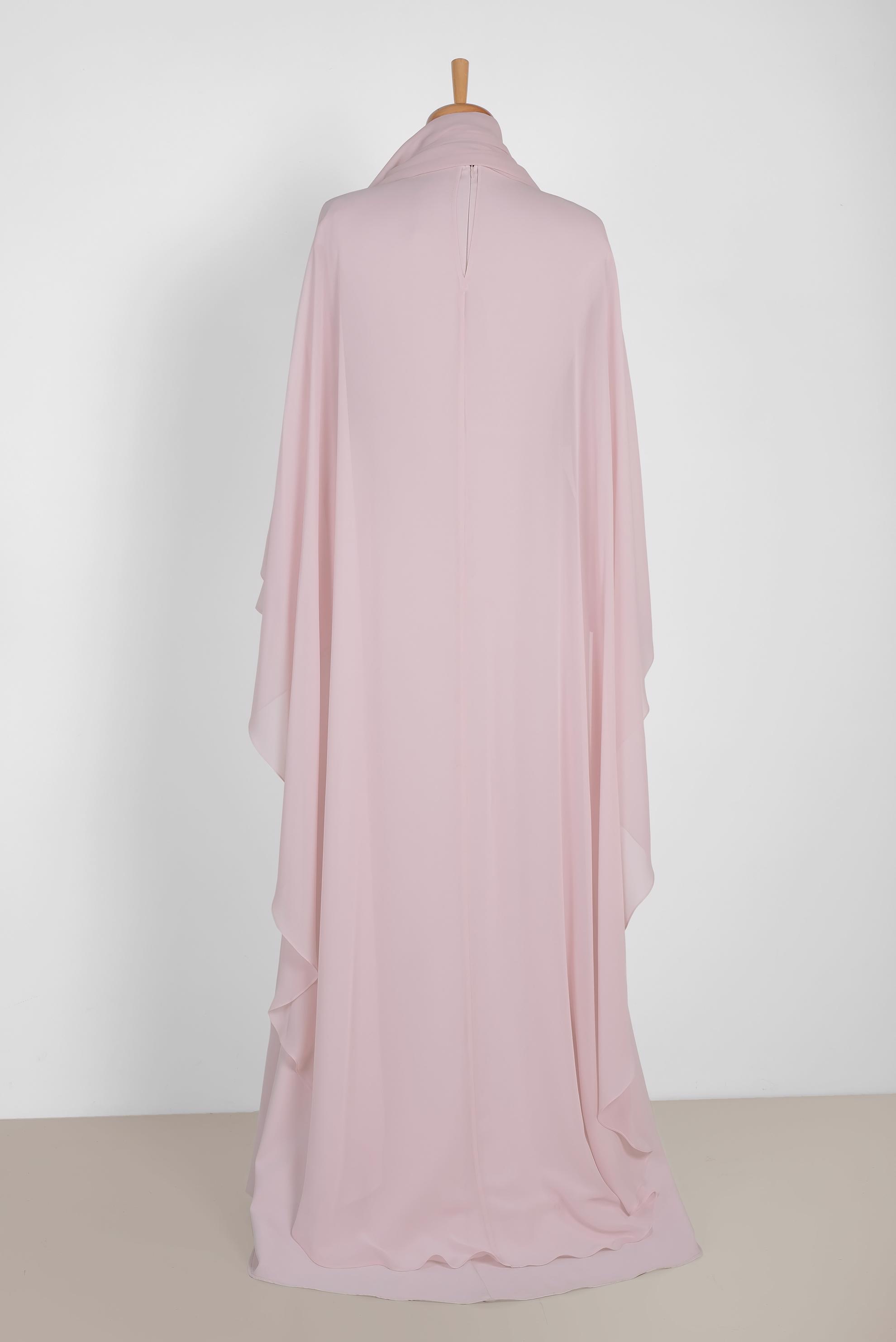 Tesettür giyim PUDRA PELERİNLİ ŞİFON ABİYE ELBİSE 5515