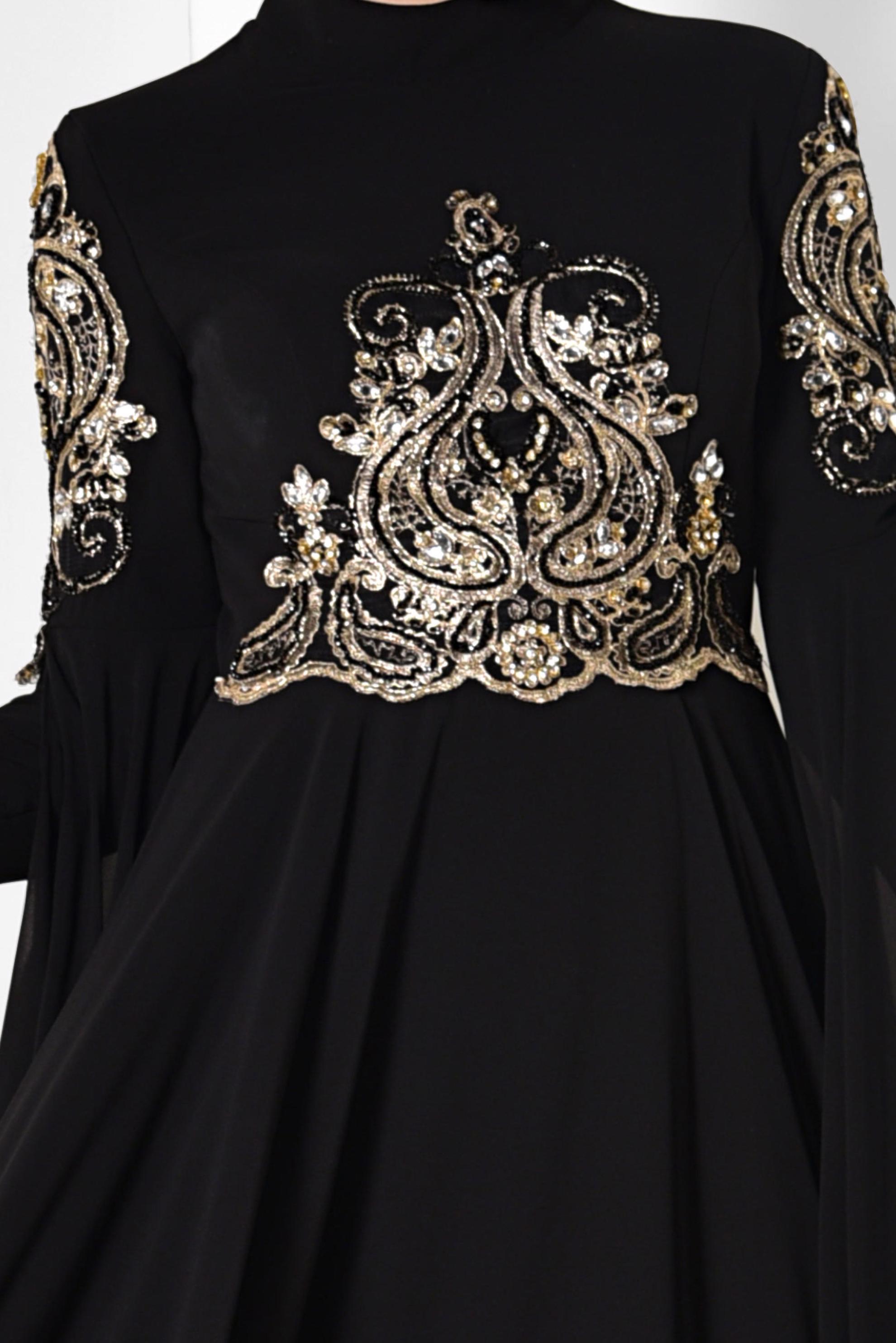 Tesettür giyim SİYAH KOLLARI PELERİN ŞİFON ABİYE ELBİSE 5516 