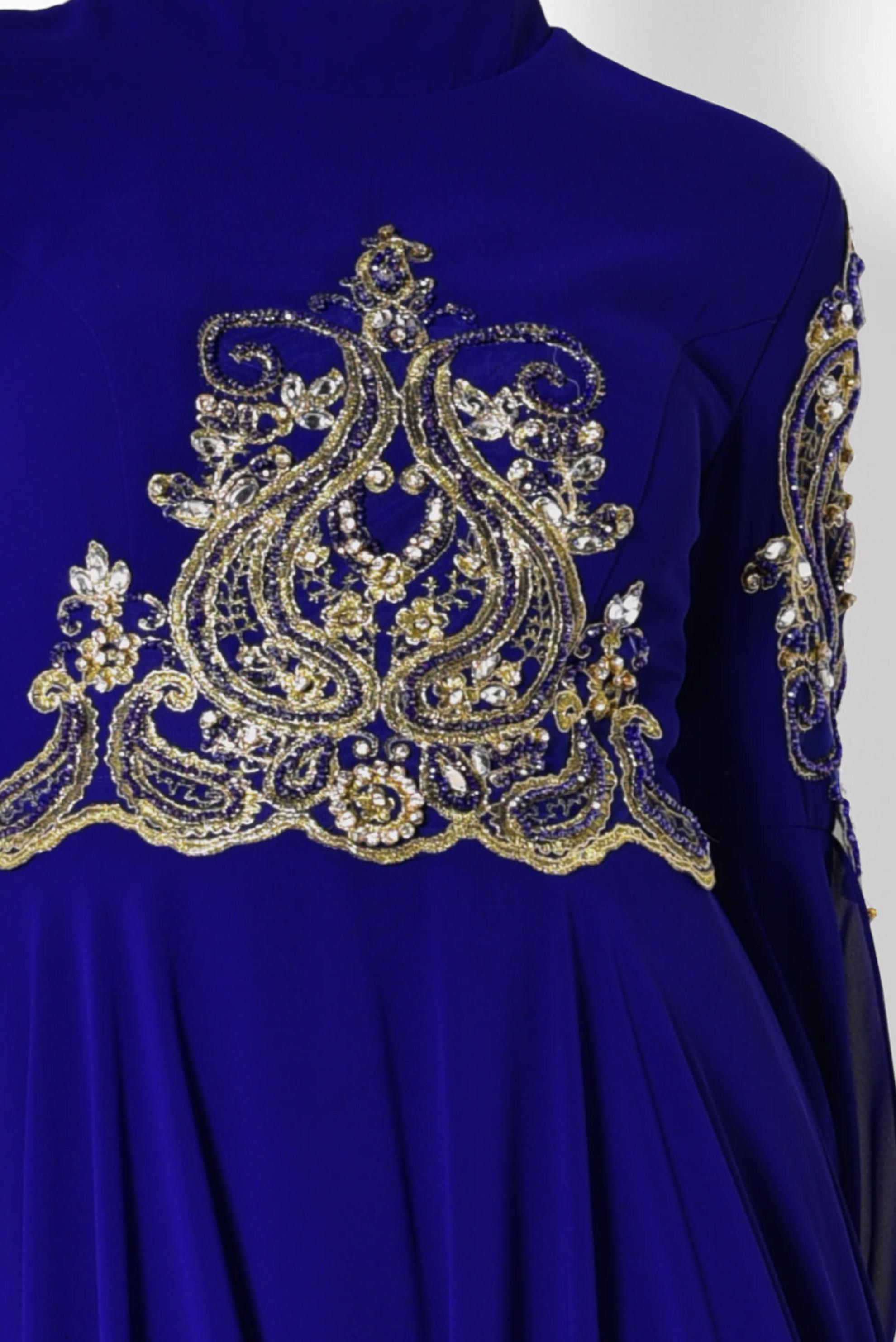 Tesettür giyim LACİVERT KOLLARI PELERİN ŞİFON ABİYE ELBİSE 5516 