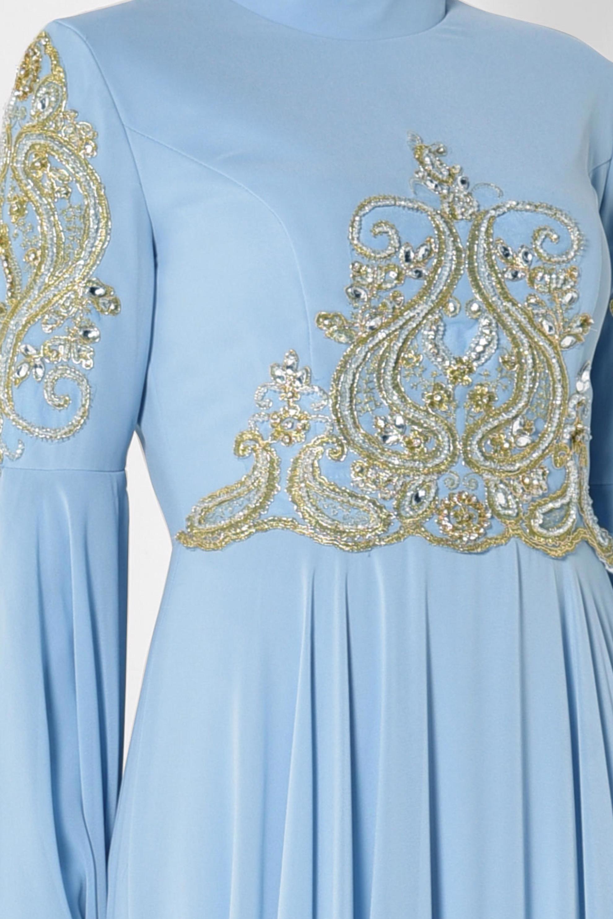 Tesettür giyim MAVİ KOLLARI PELERİN ŞİFON ABİYE ELBİSE 5516 