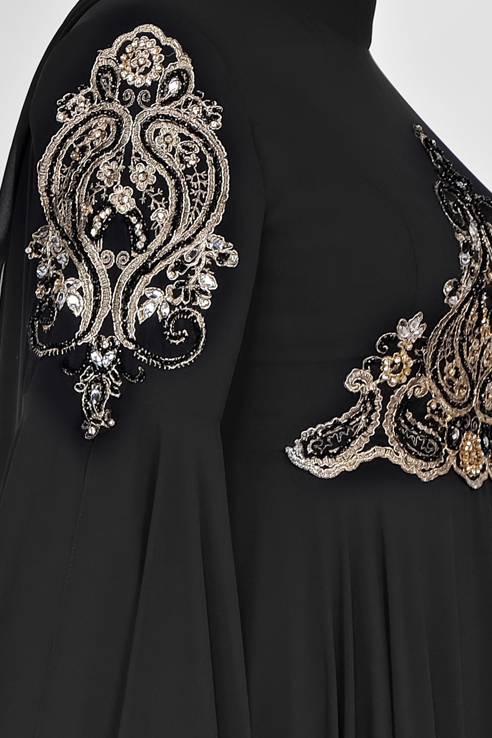 Tesettür giyim SİYAH SIRMA İŞLEMELİ VOLANLI MULTİ ŞİFON ABİYE 5517	