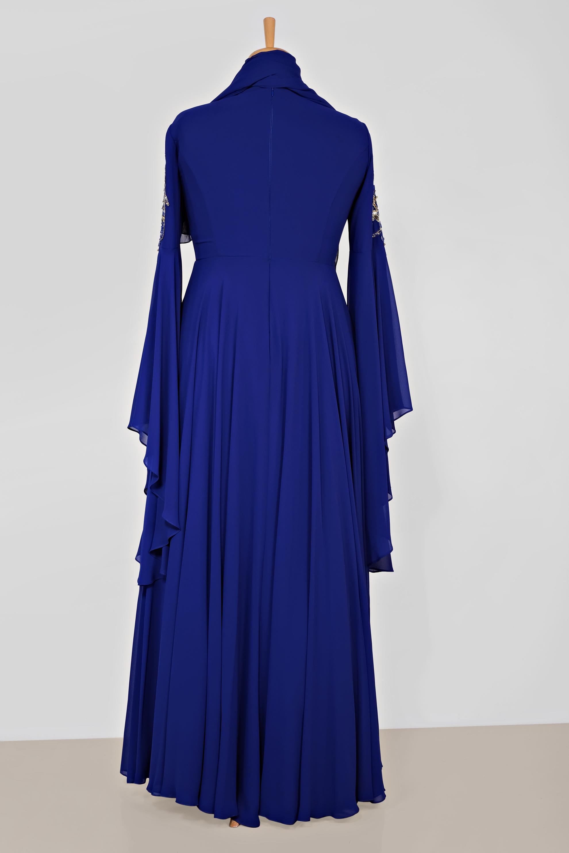 Tesettür giyim LACİVERT SIRMA İŞLEMELİ VOLANLI MULTİ ŞİFON ABİYE 5517	