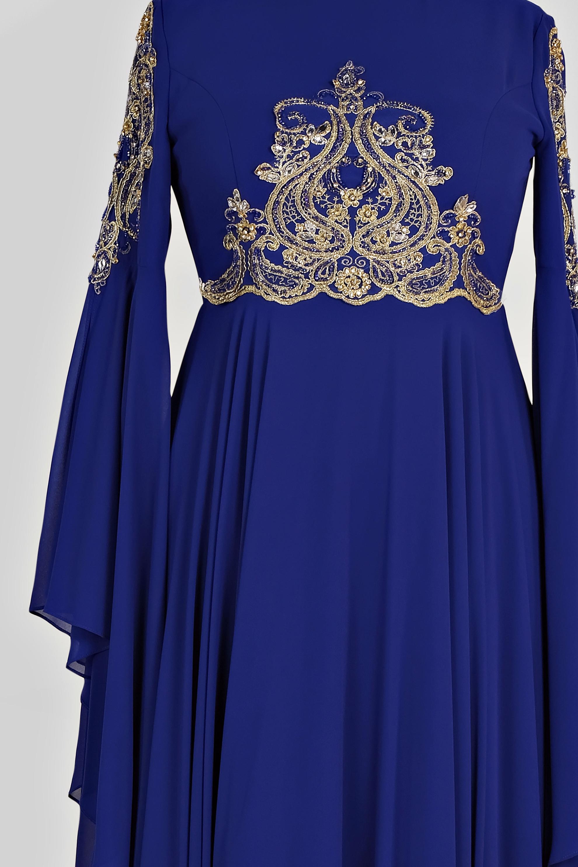 Tesettür giyim LACİVERT SIRMA İŞLEMELİ VOLANLI MULTİ ŞİFON ABİYE 5517	