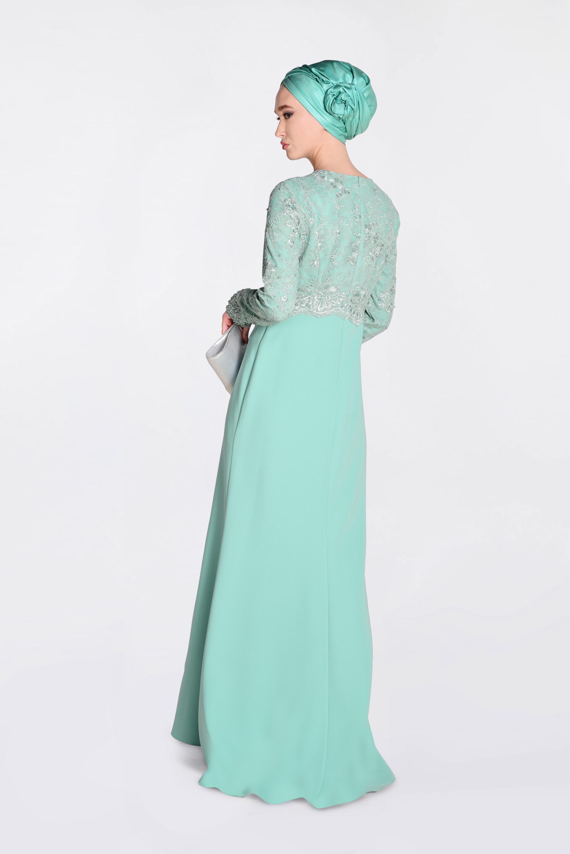 Tesettür giyim MAVİ GÜPÜRLÜ BALIK ABİYE ELBİSE 5520