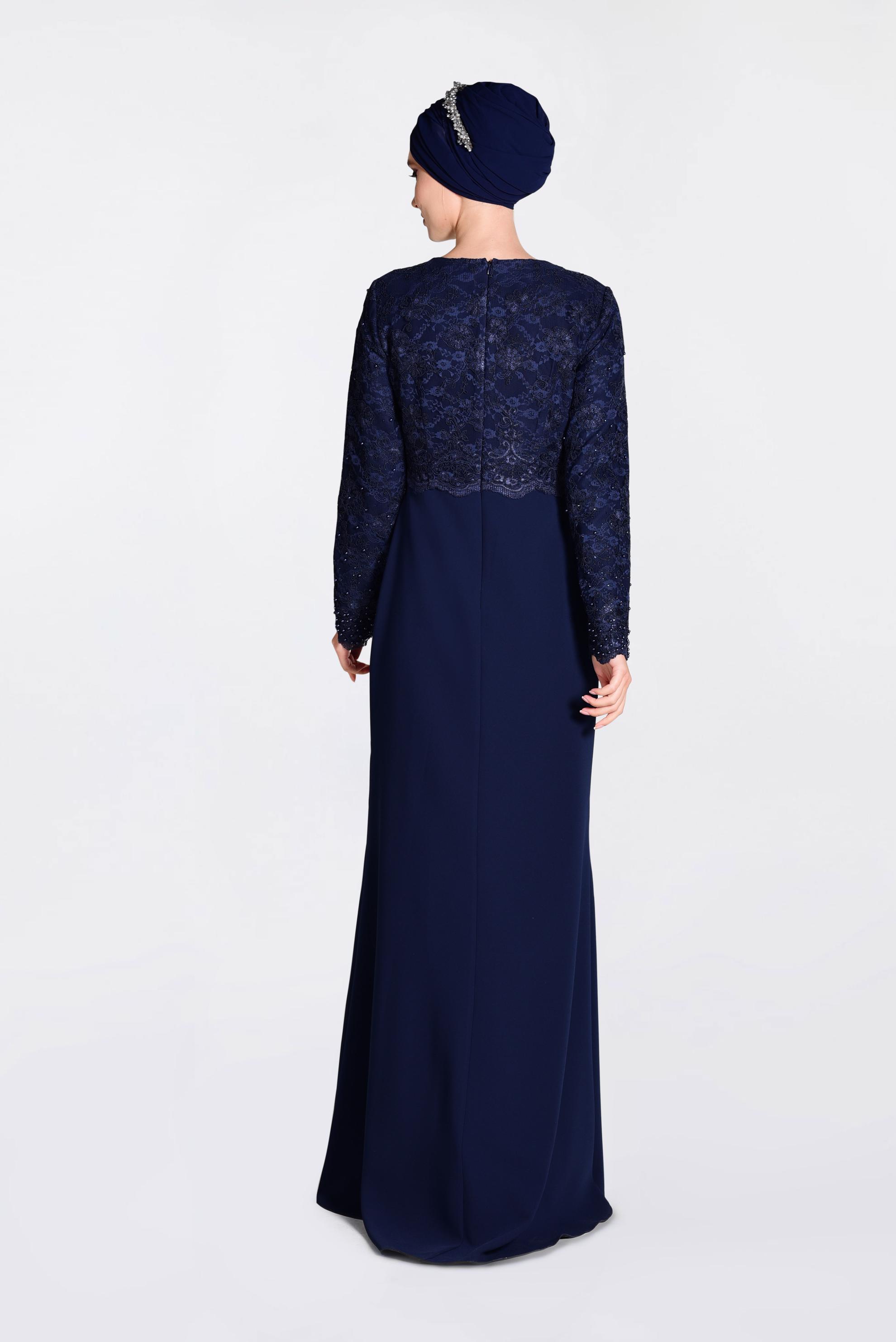 Tesettür giyim LACİVERT GÜPÜRLÜ BALIK ABİYE ELBİSE 5520