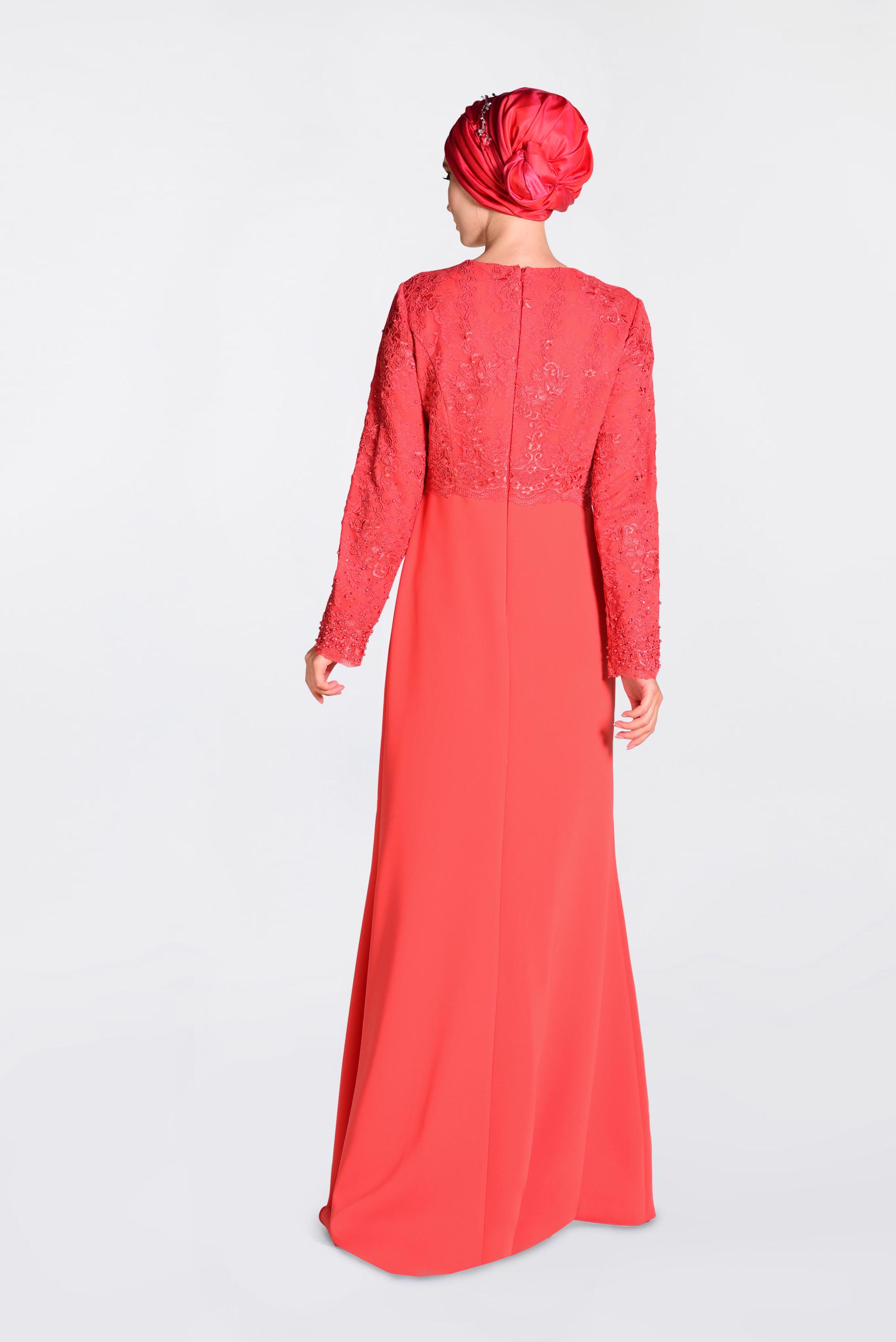 Tesettür giyim MERCAN GÜPÜRLÜ BALIK ABİYE ELBİSE 5520