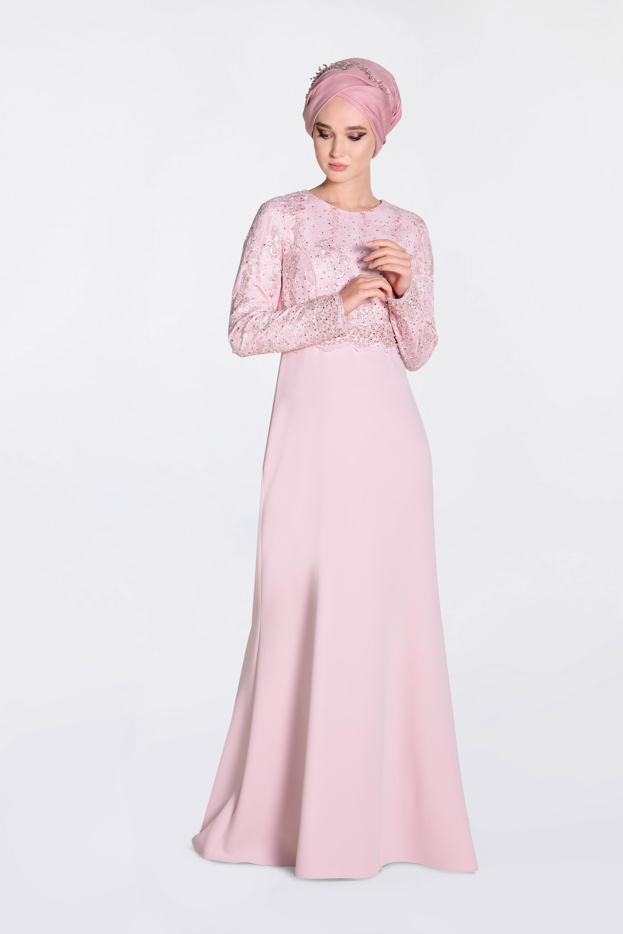 Tesettür giyim PUDRA GÜPÜRLÜ BALIK ABİYE ELBİSE 5520