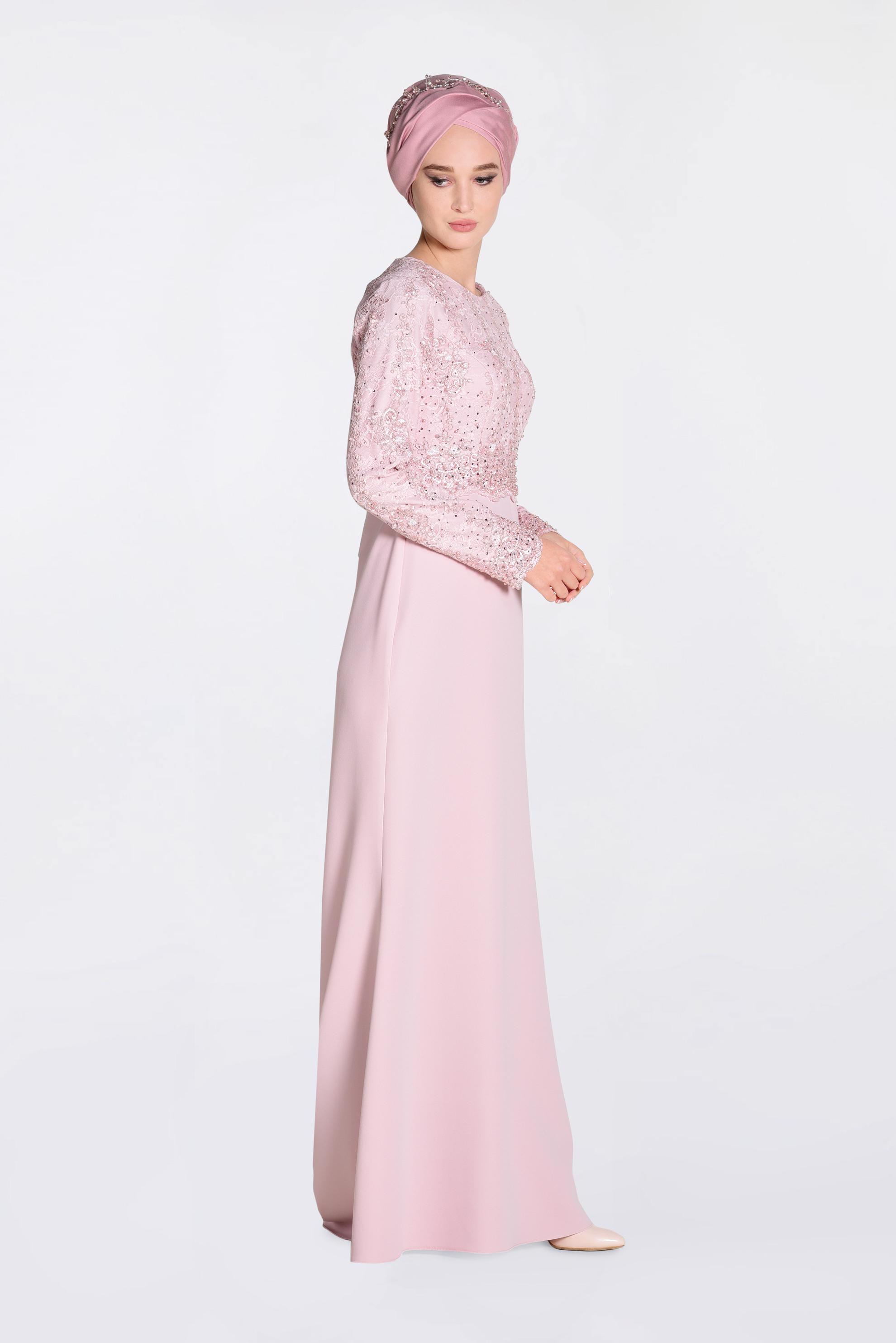 Tesettür giyim PUDRA GÜPÜRLÜ BALIK ABİYE ELBİSE 5520