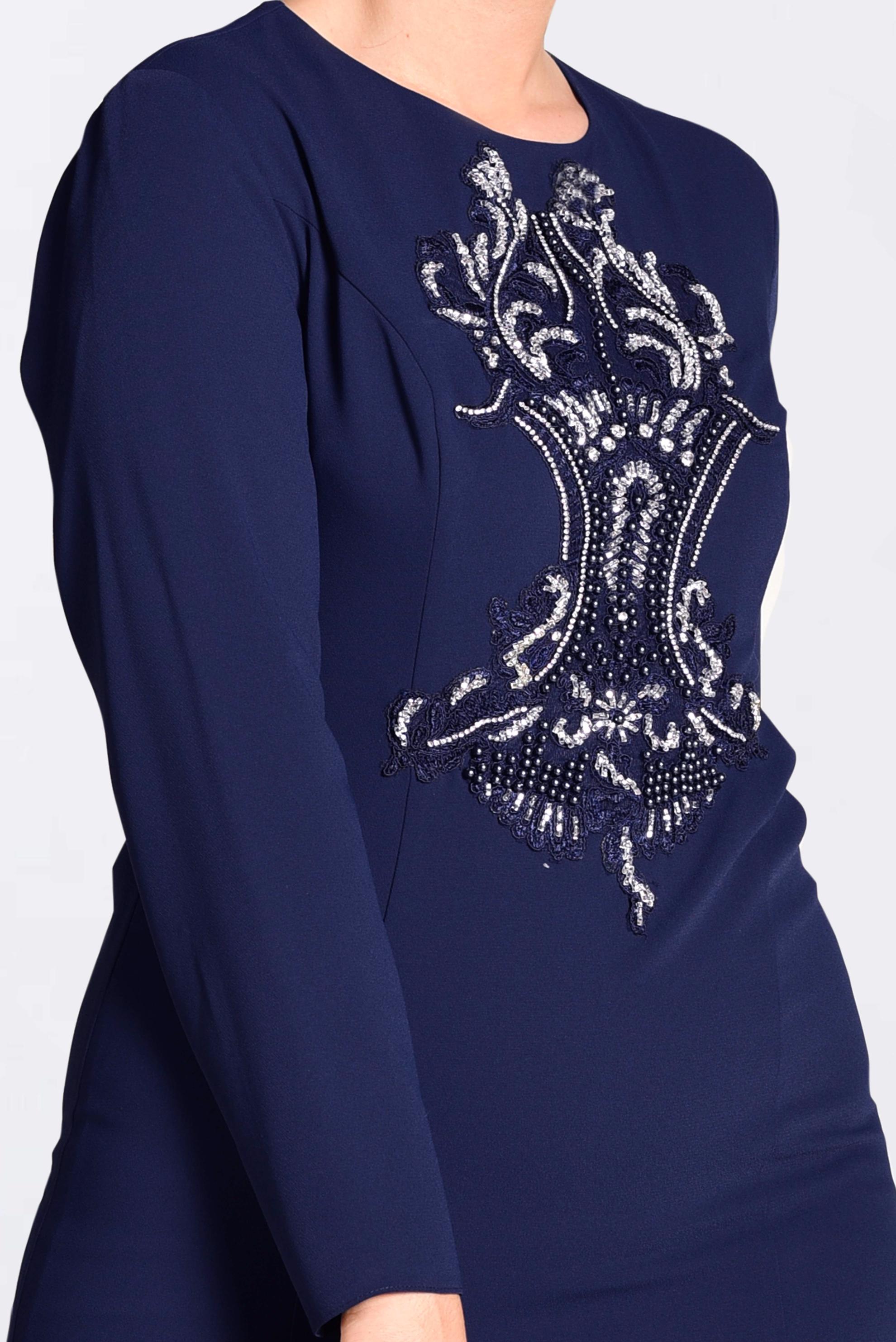 Tesettür giyim LACİVERT ÖNÜ İŞLEMELİ ABİYE ELBİSE 5523 